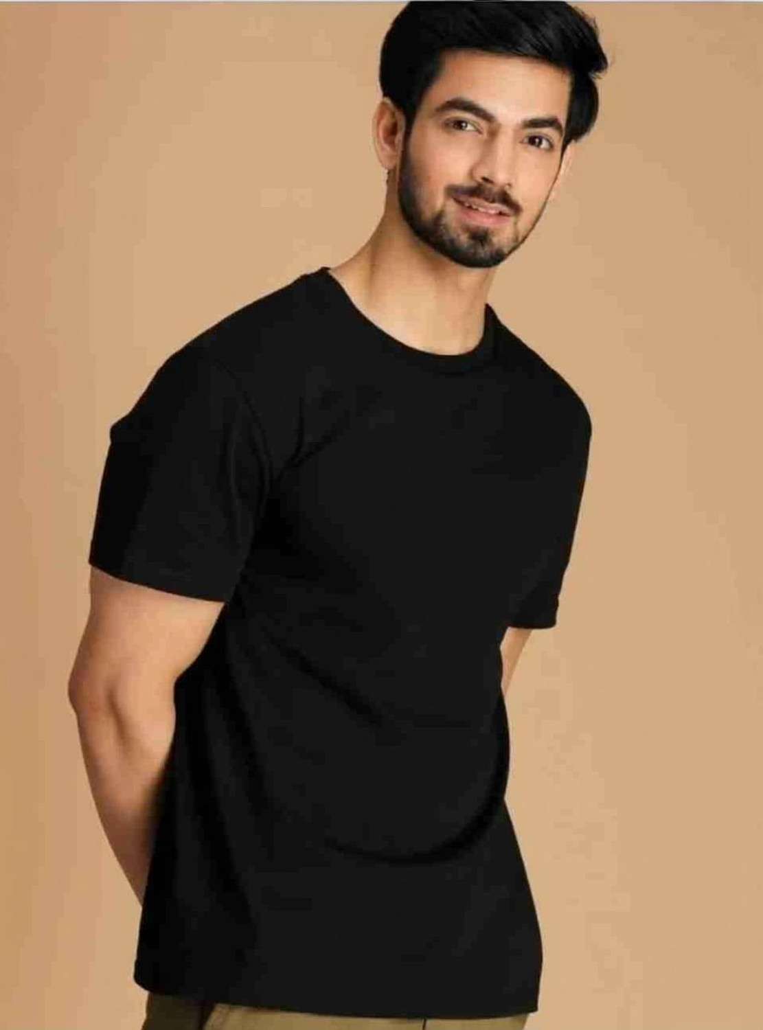 Image of Trendtee Solid Men Round Neck Black T-Shirt