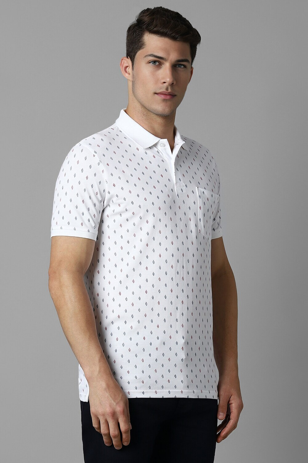 Image of LOUIS PHILIPPE Printed Men Polo Neck White T-Shirt