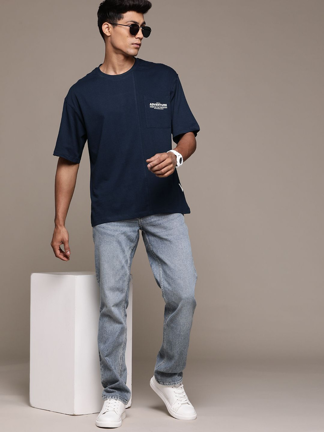 Image of Roadster Printed Men Round Neck Blue T-Shirt