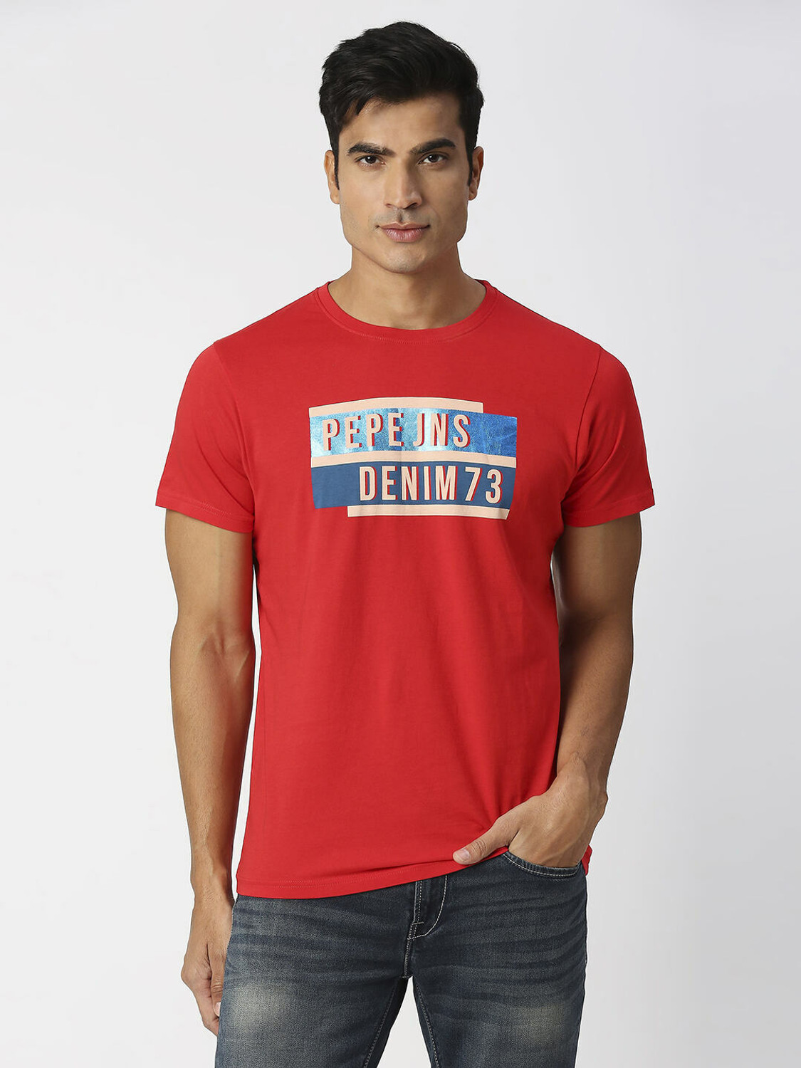 Image of Pepe Jeans Printed Men Crew Neck Red T-Shirt