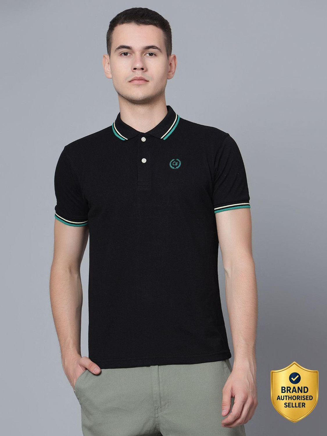 Image of CANTABIL Solid Men Polo Neck Black T-Shirt