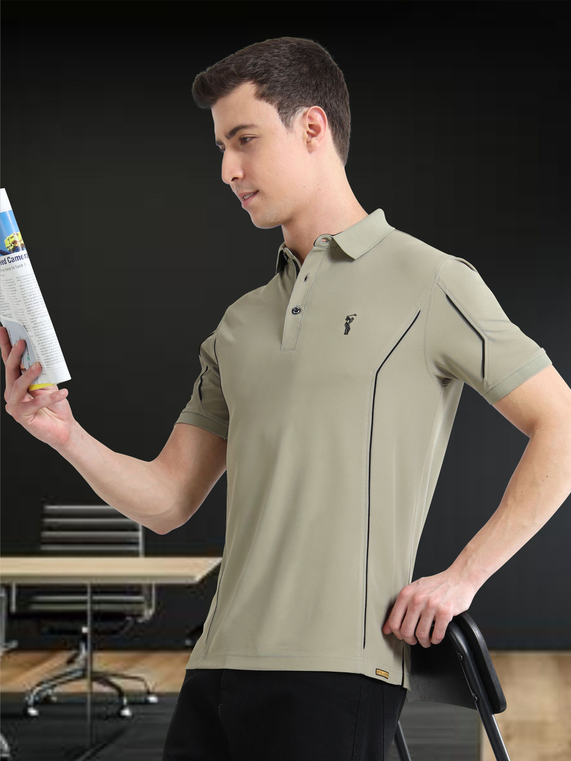Image of Stellers Solid Men Polo Neck Grey T-Shirt