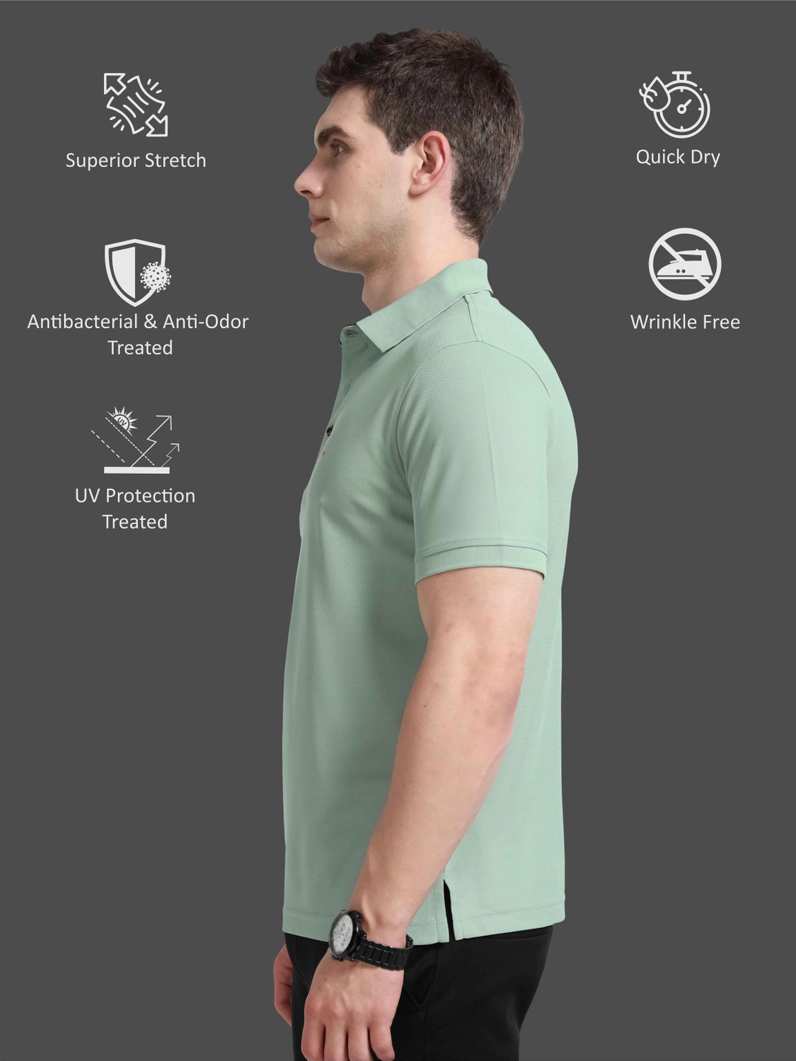 Image of Stellers Solid Men Polo Neck Light Green T-Shirt