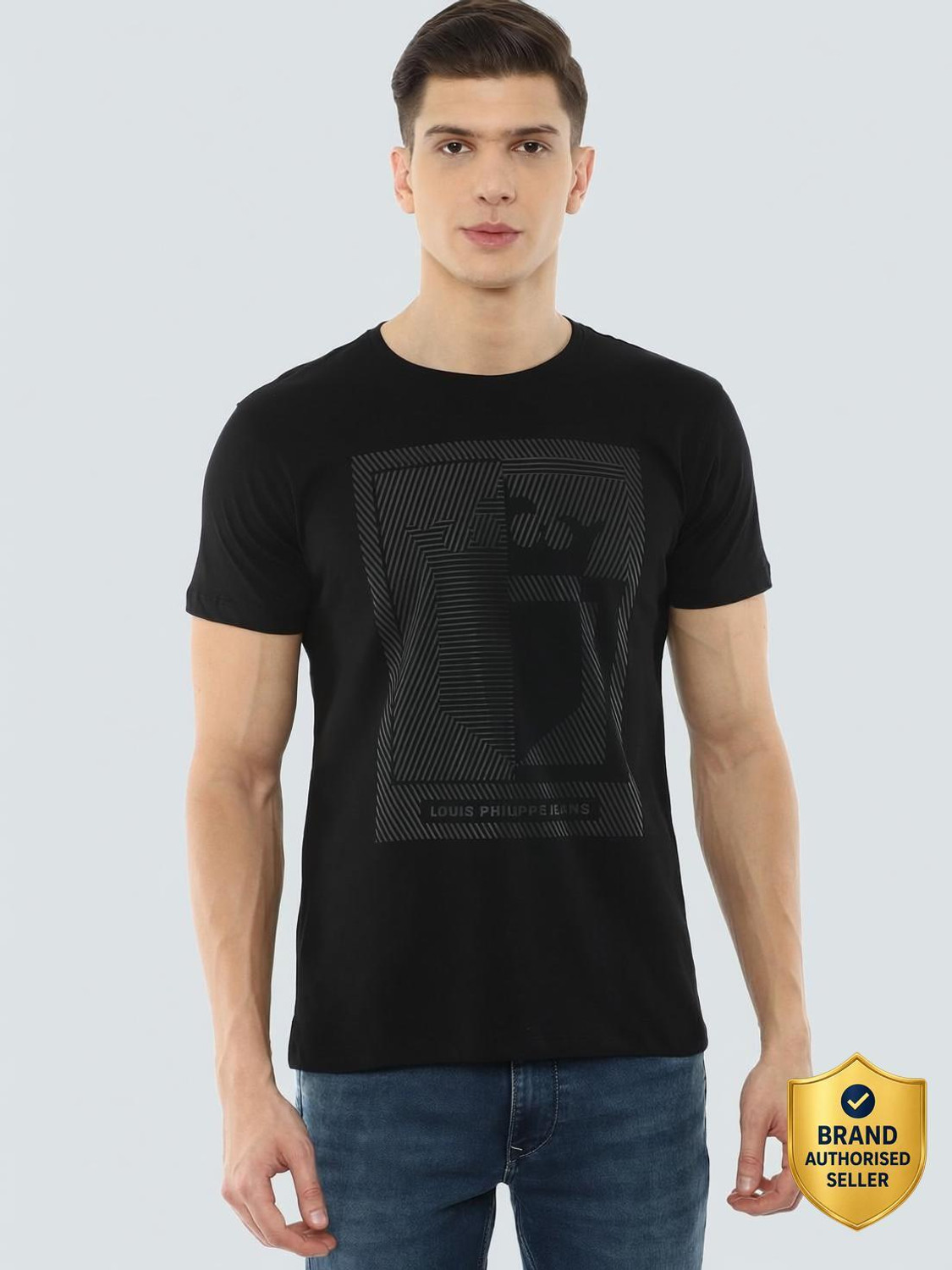 Image of LOUIS PHILIPPE Graphic Print Men Round Neck Black T-Shirt