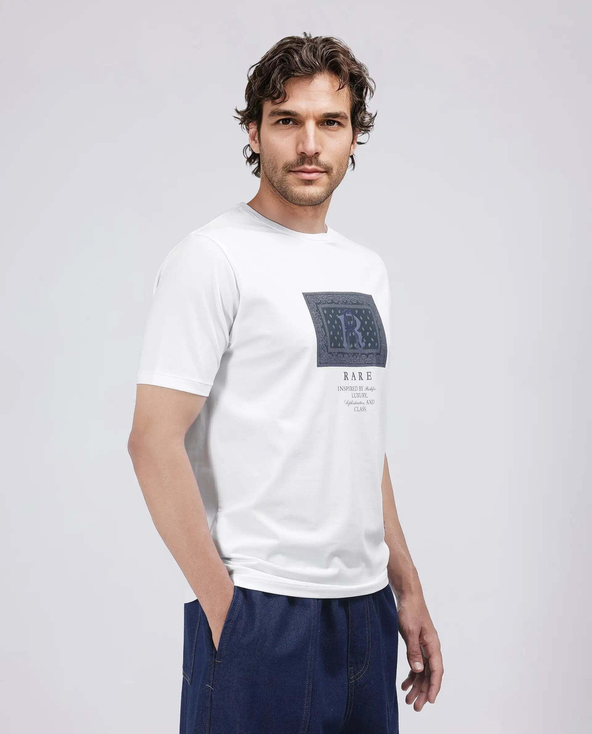 Image of RARE RABBIT Graphic Print Men Crew Neck White T-Shirt