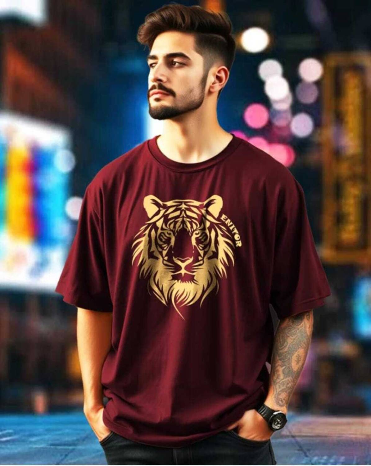 Ashkart Typography Men Round Neck Maroon T-Shirt