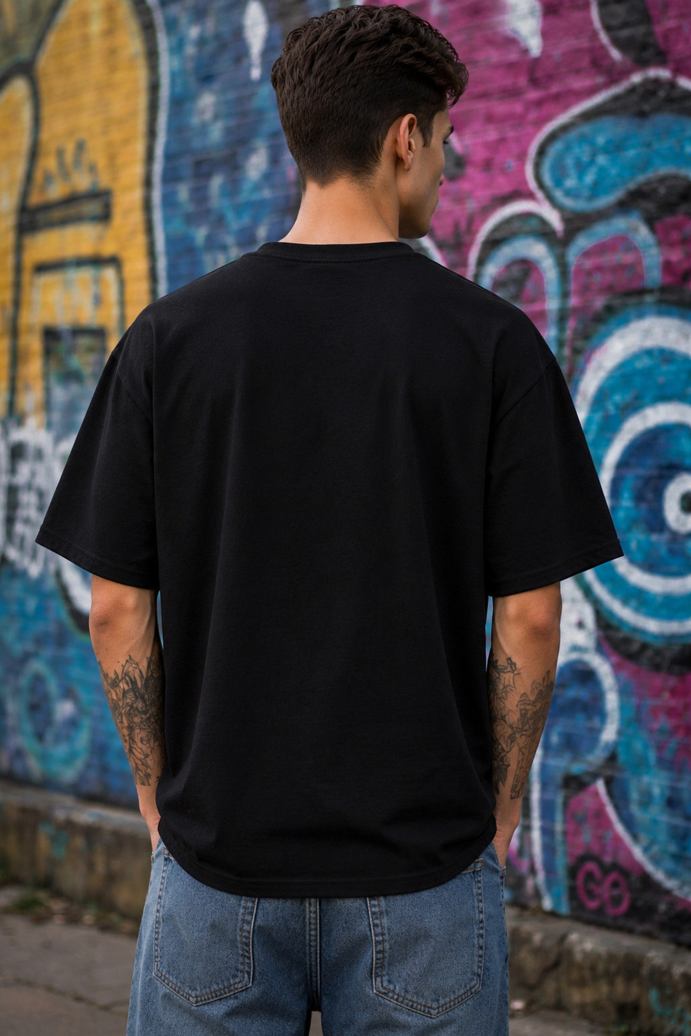 Image of Madilyn Printed Men Round Neck Black T-Shirt