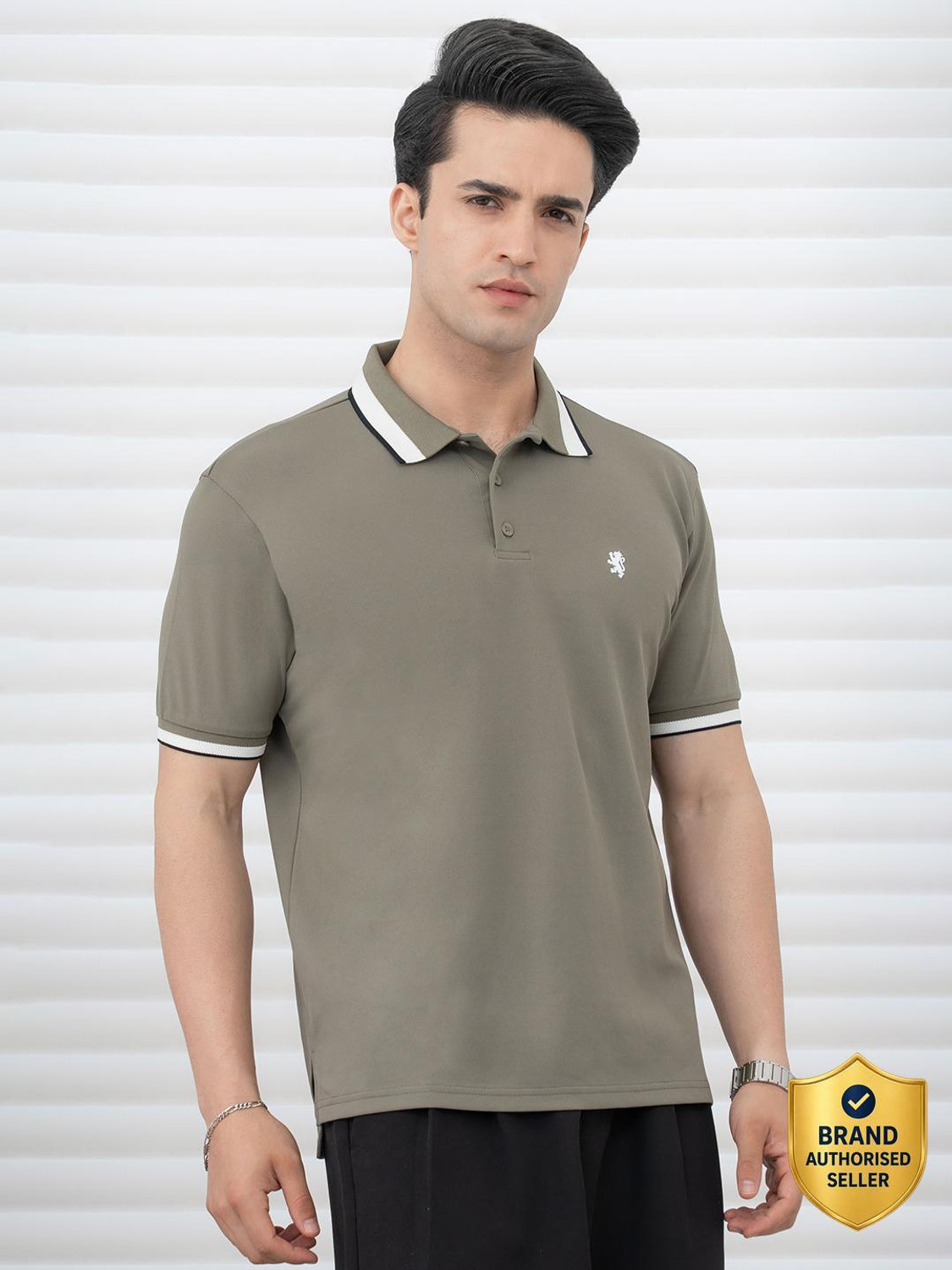 Image of RED TAPE Solid Men Polo Neck Green T-Shirt