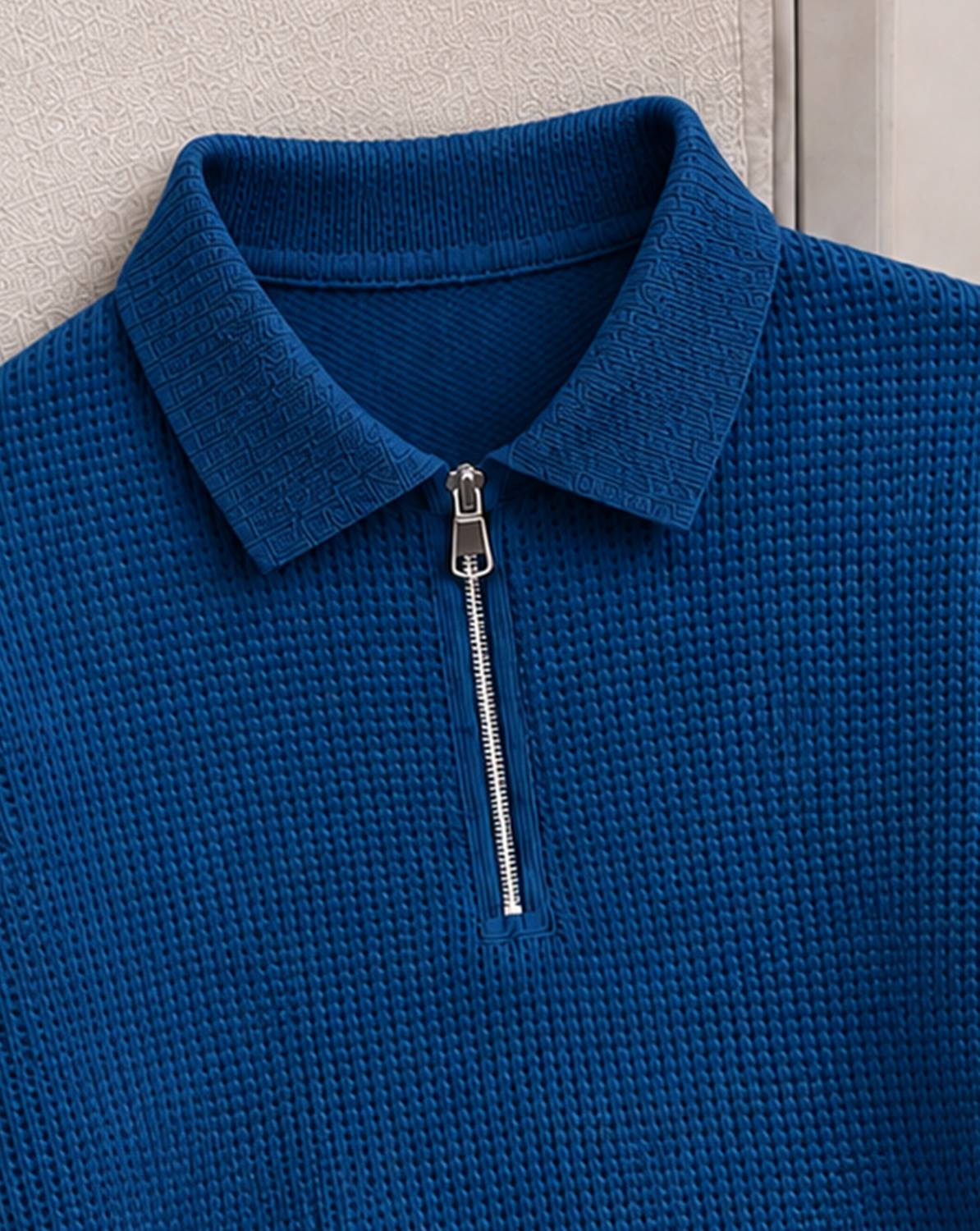 METRONAUT Men Zip Neck Dark Blue T-Shirt - Image 3