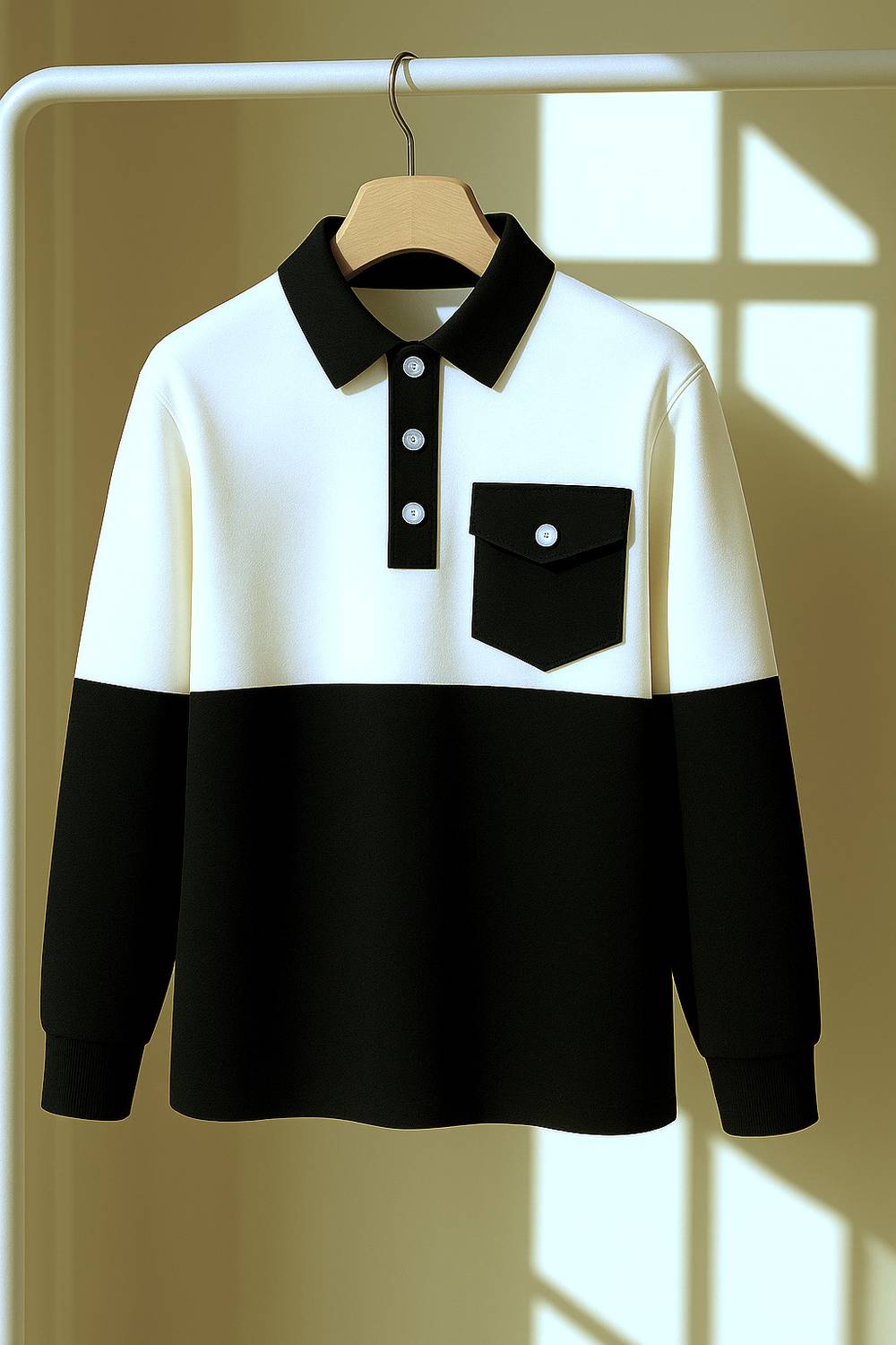Try This Men Colorblock Polo Neck Cotton Blend Black, White T-Shi