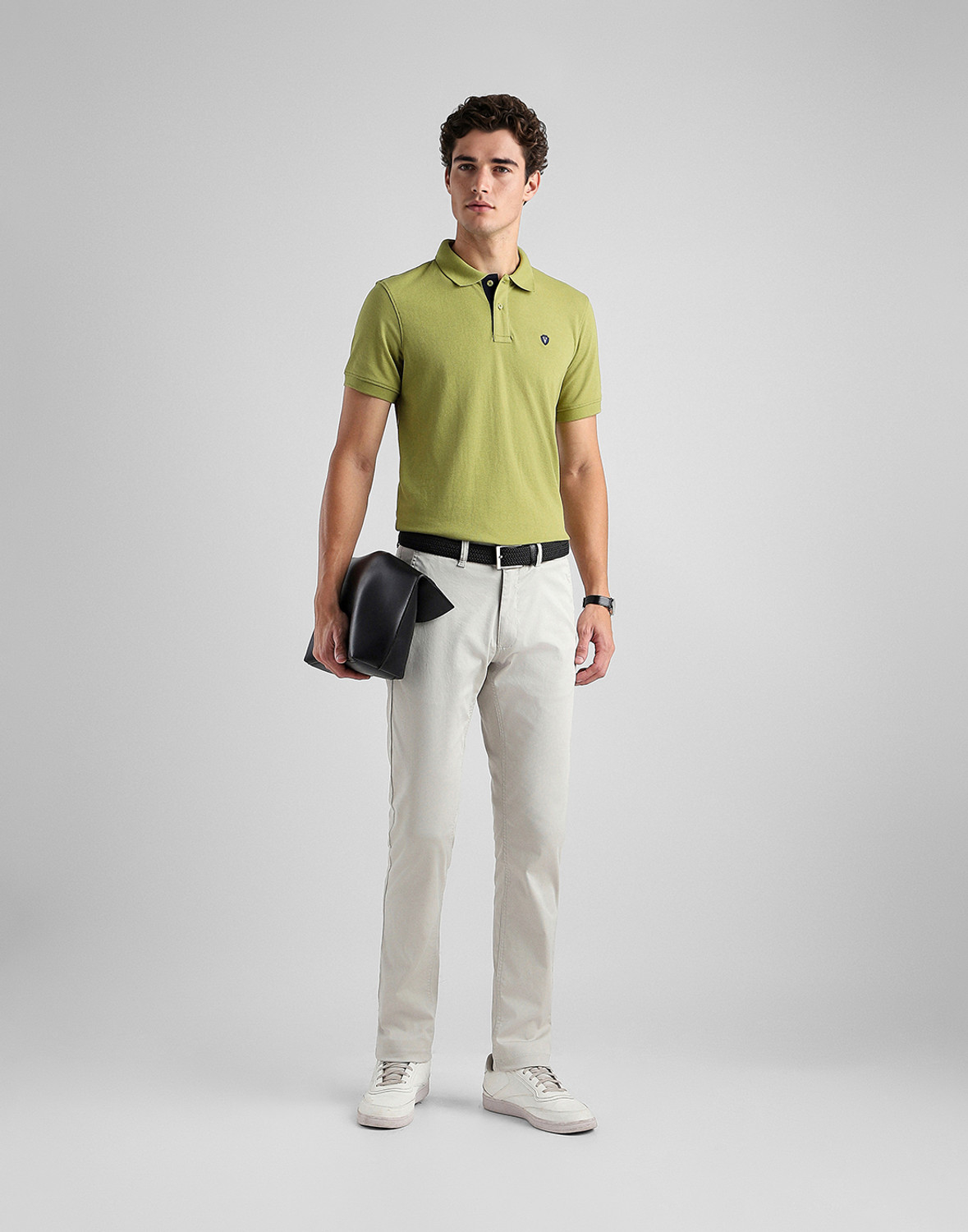 Image of VAN HEUSEN SPORT Men Solid Polo Neck Polycotton Green T-Shirt