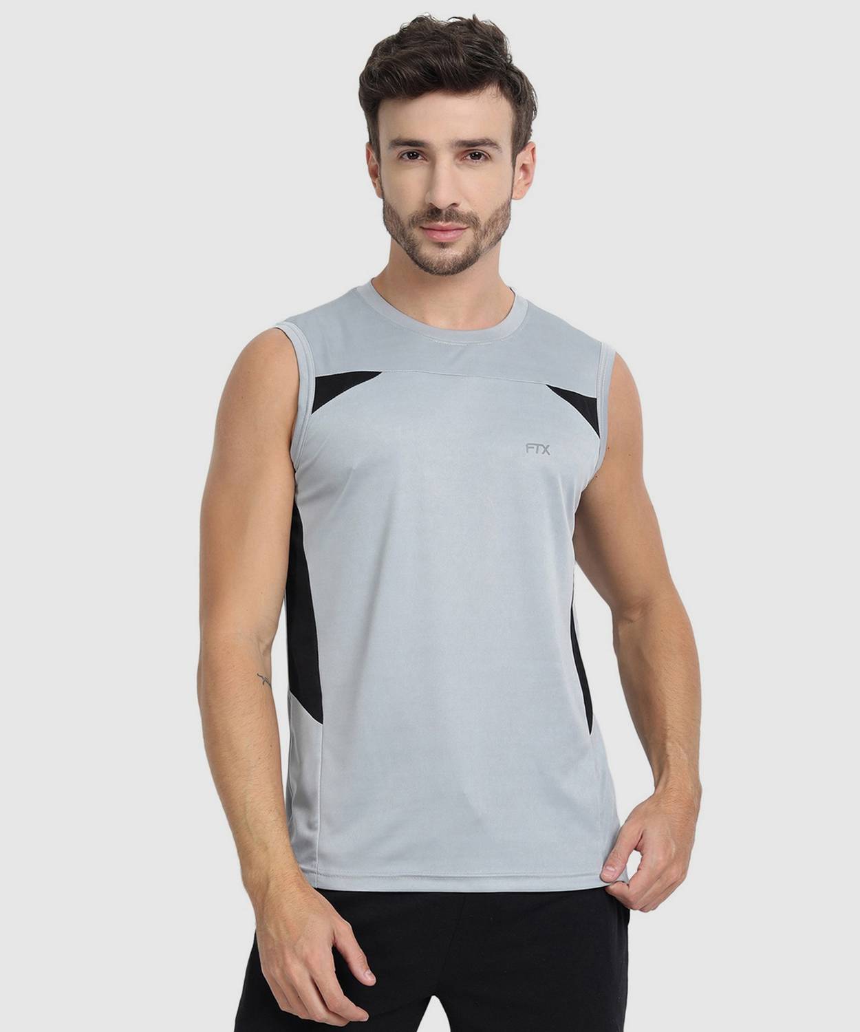 FTX Men Colorblock Round Neck Polyester Grey T-Shirt