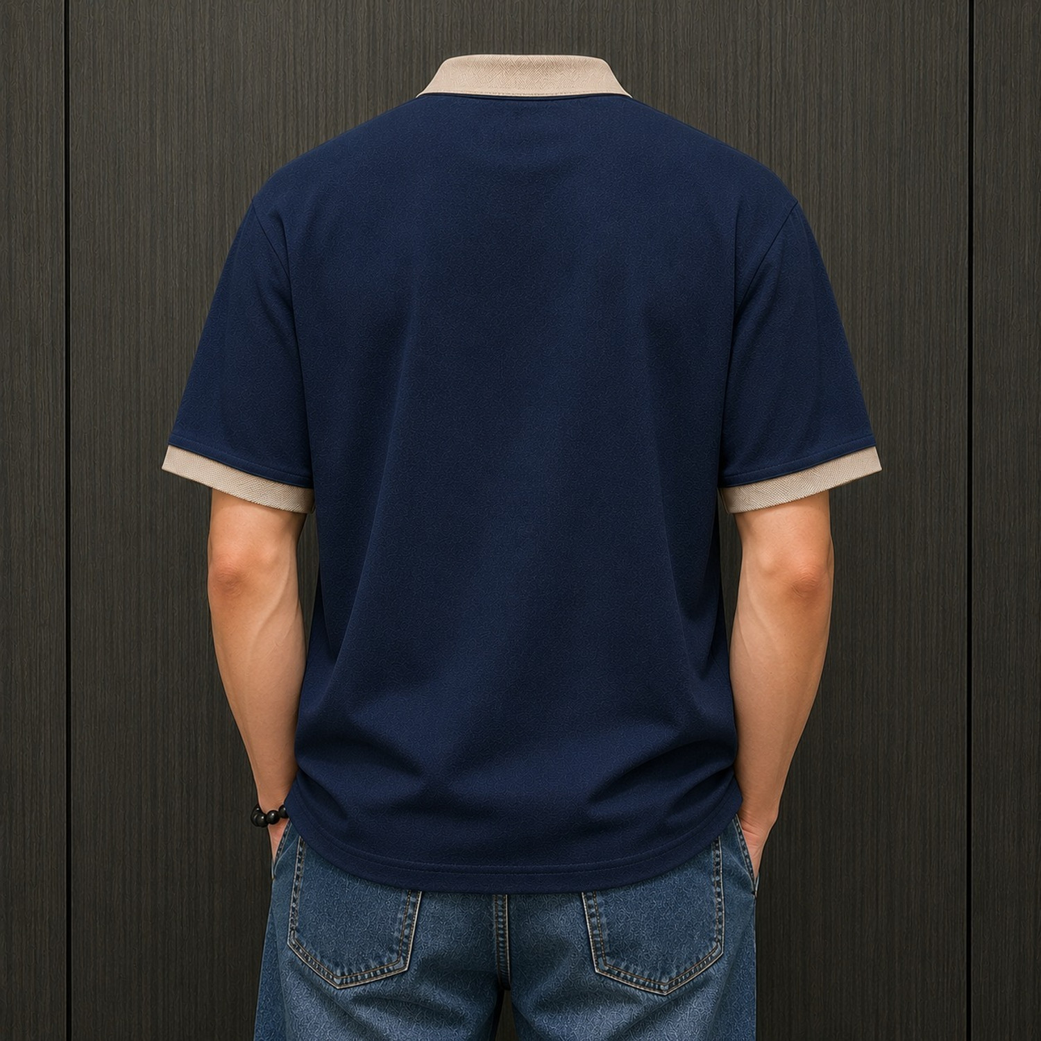 Image of Dhanraj Sales Embroidered Men Polo Neck Dark Blue T-Shirt