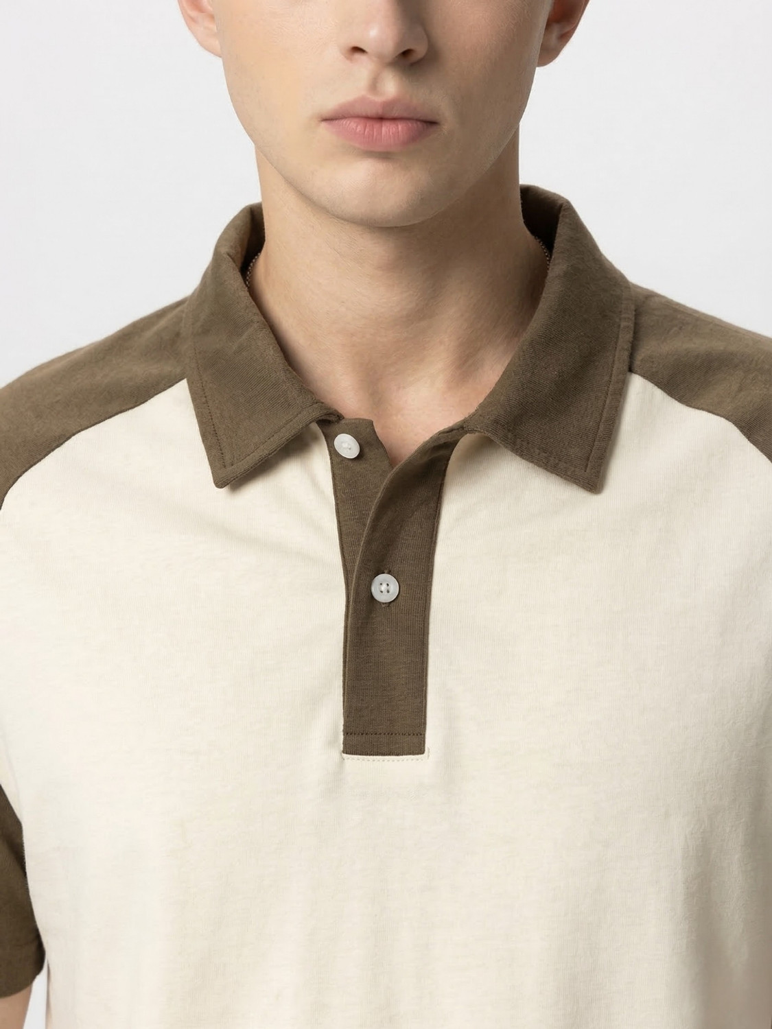 Image of YONGE Colorblock Men Polo Neck Brown T-Shirt