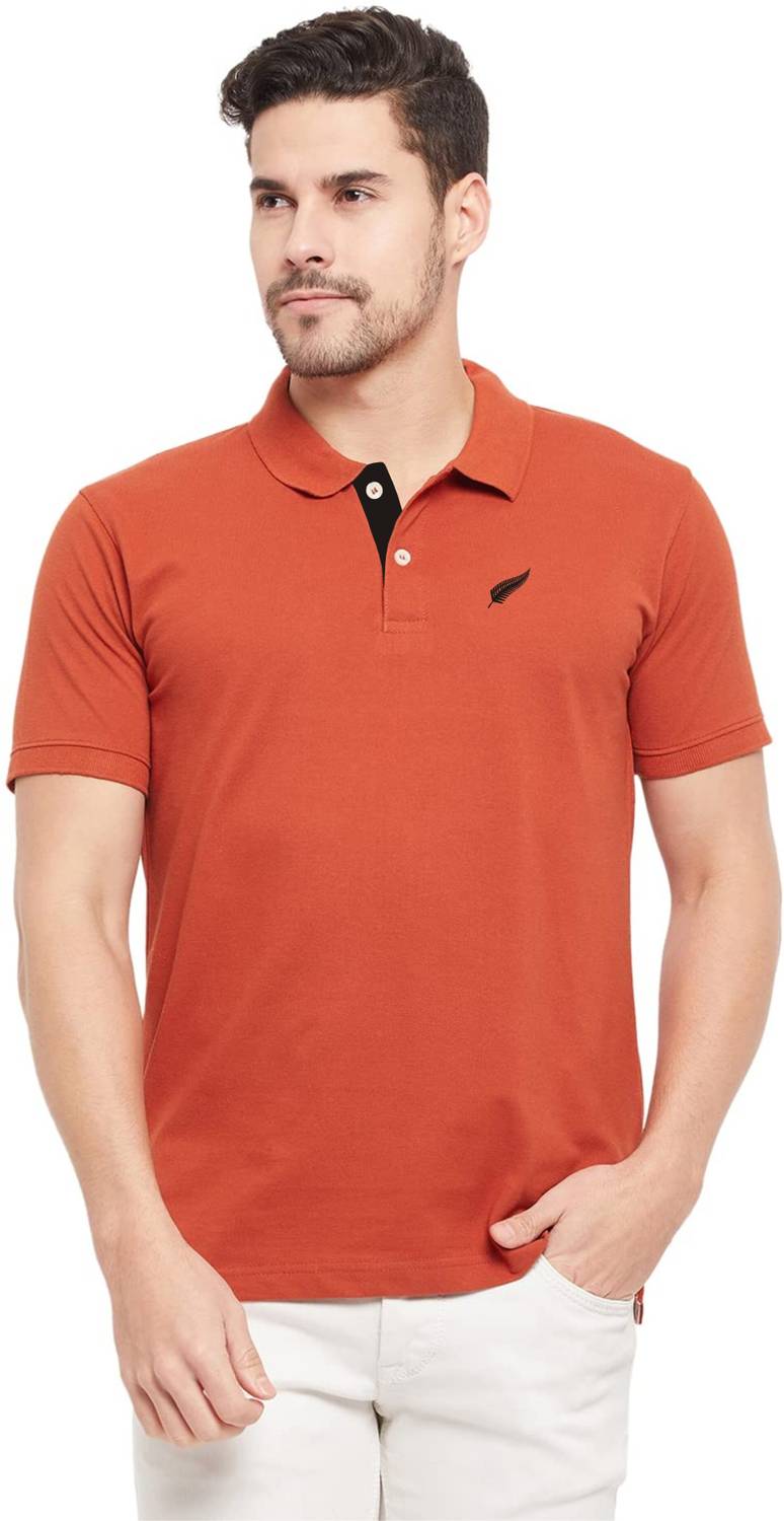 Polo Plus Men Solid Polo Neck Pure Cotton Orange T-Shirt