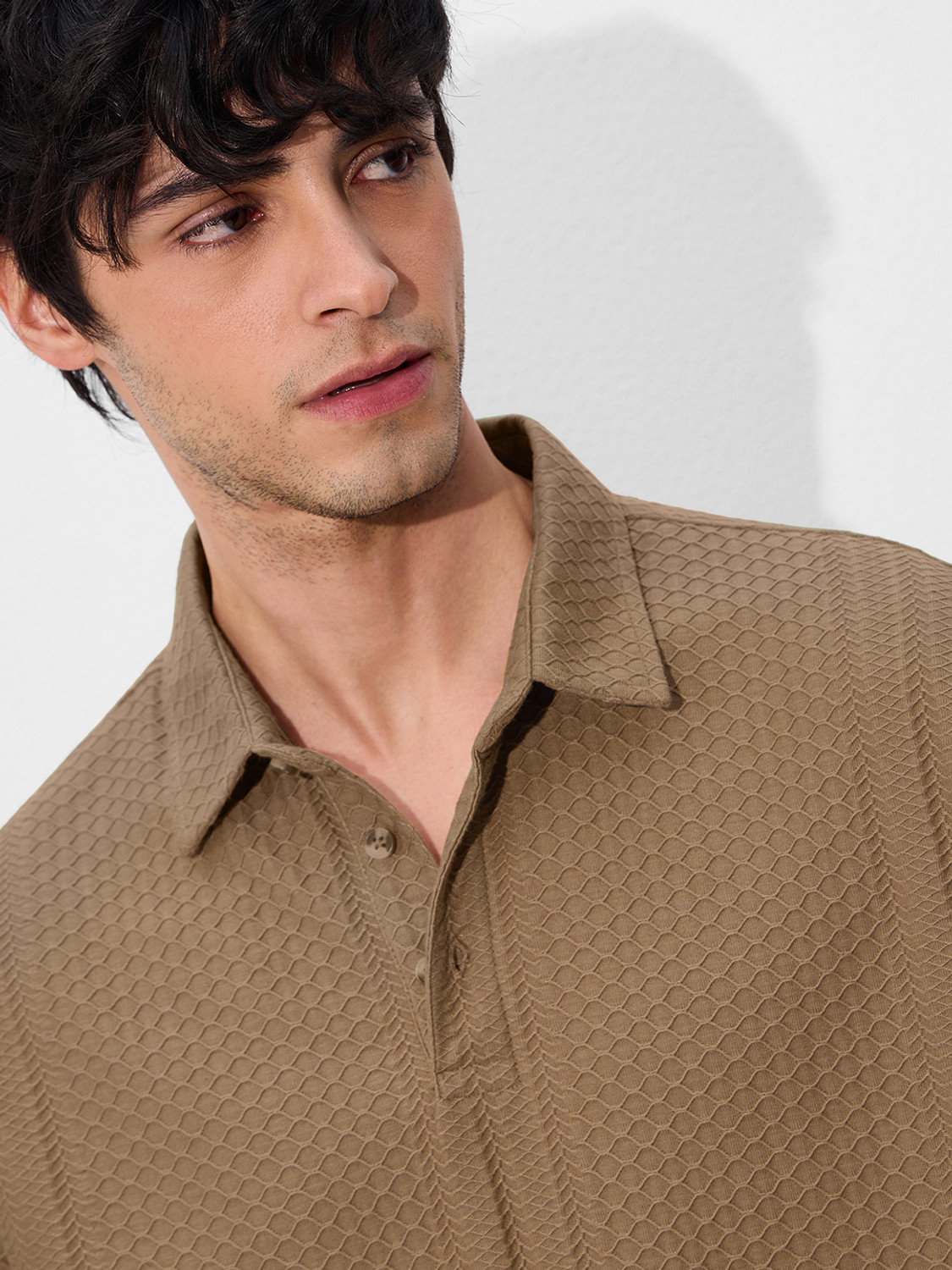 Image of The Souled Store Solid Men Polo Neck Brown T-Shirt