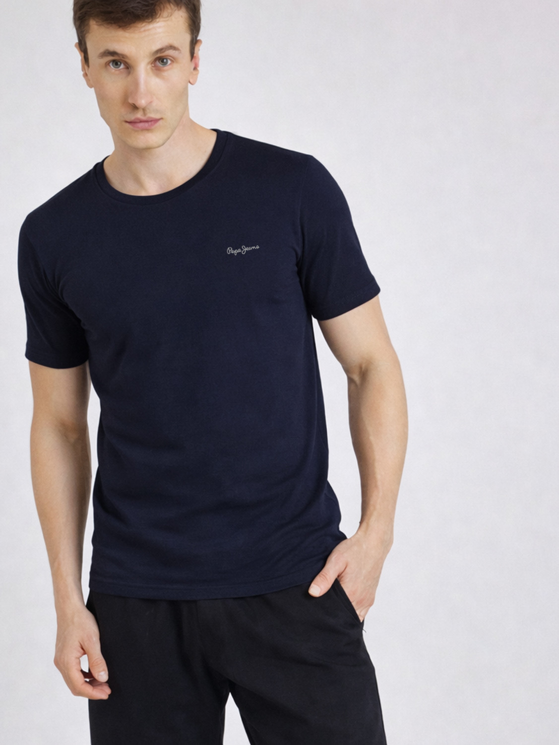 Image of Pepe Jeans Solid Men Round Neck Blue T-Shirt