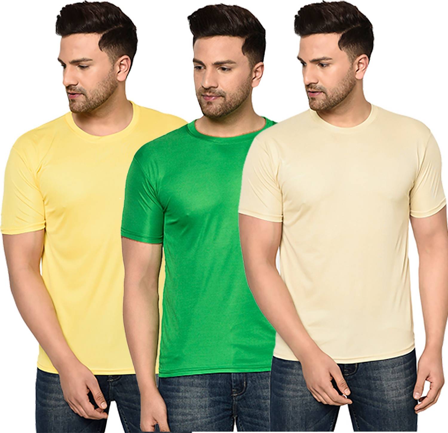 InkTees Pack of 3 Men Solid Regular Fit Plain T-Shirt Multicolor