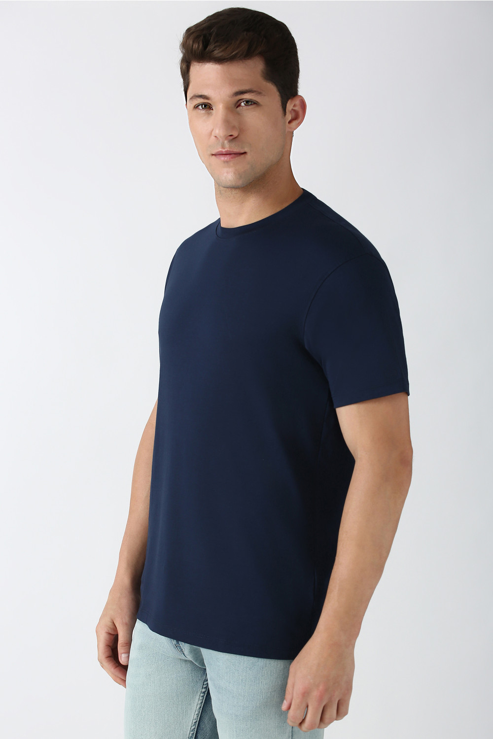 Image of PETER ENGLAND Solid Men Crew Neck Blue T-Shirt