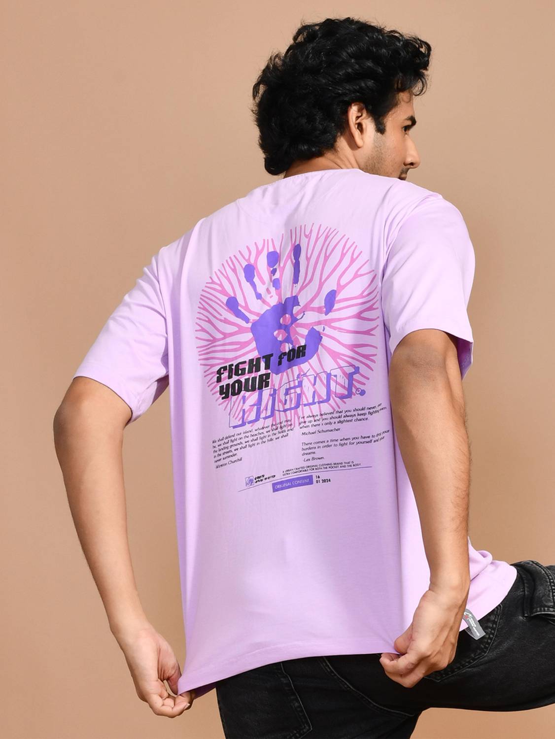 ACTEMEN Printed, Typography, Graphic Print Men Round Neck Purple T-Shirt