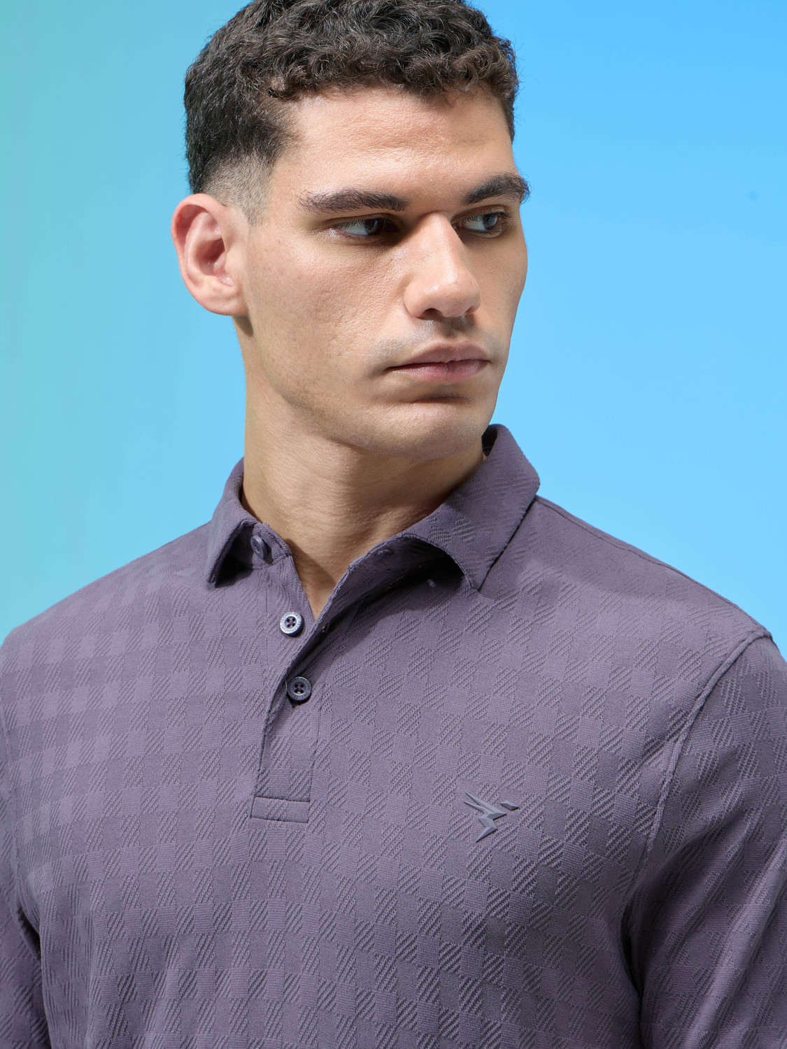 Image of TECHNOSPORT Self Design Men Polo Neck Purple T-Shirt