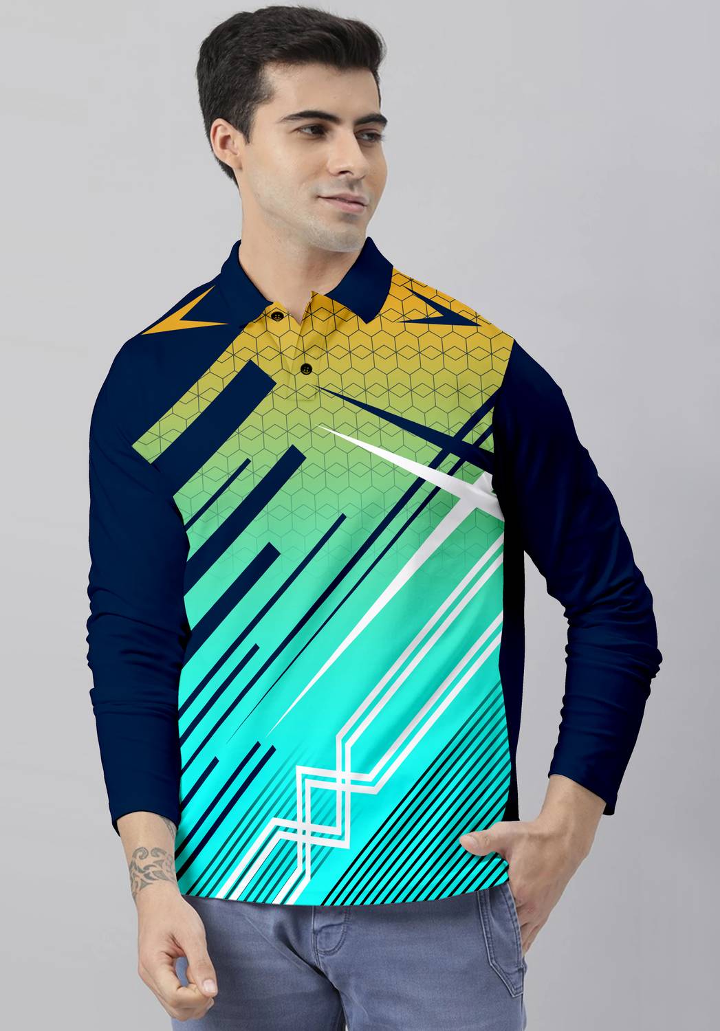 dhaari by unique creation Men Colorblock Polo Neck Polyester Navy