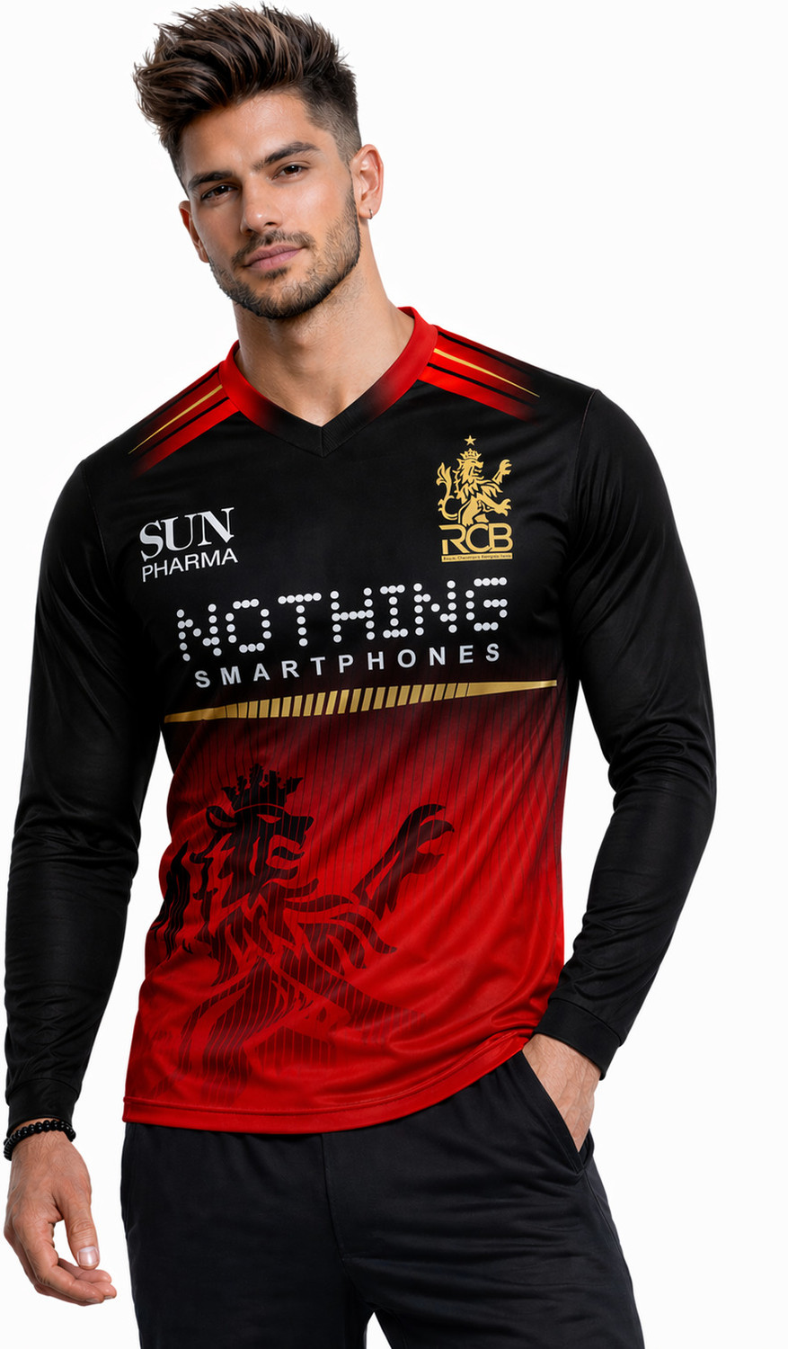 Image of ROCKINRETAILZ Printed Men V Neck Red, Black T-Shirt