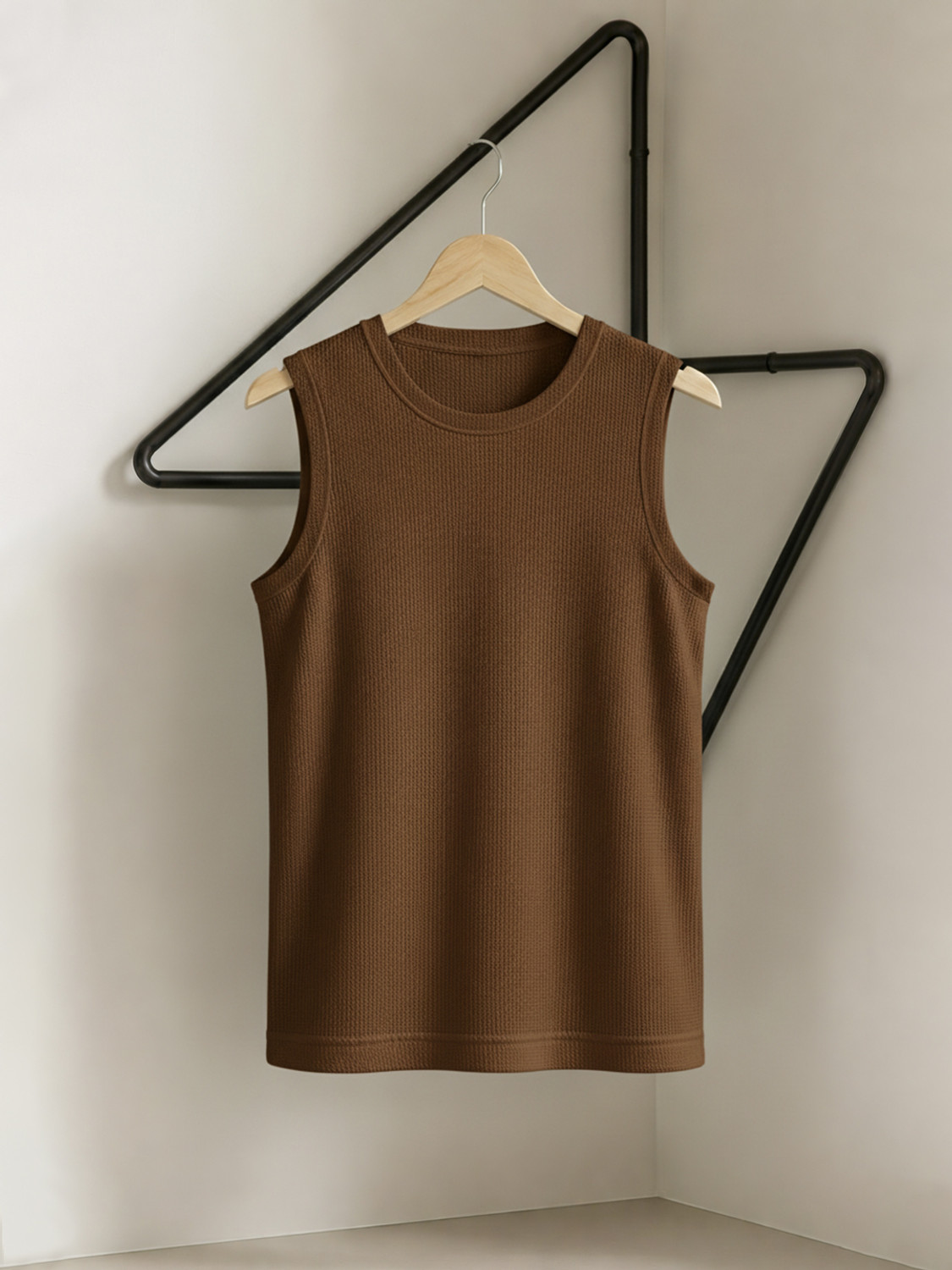 Image of TeeWink Solid Men Round Neck Brown T-Shirt