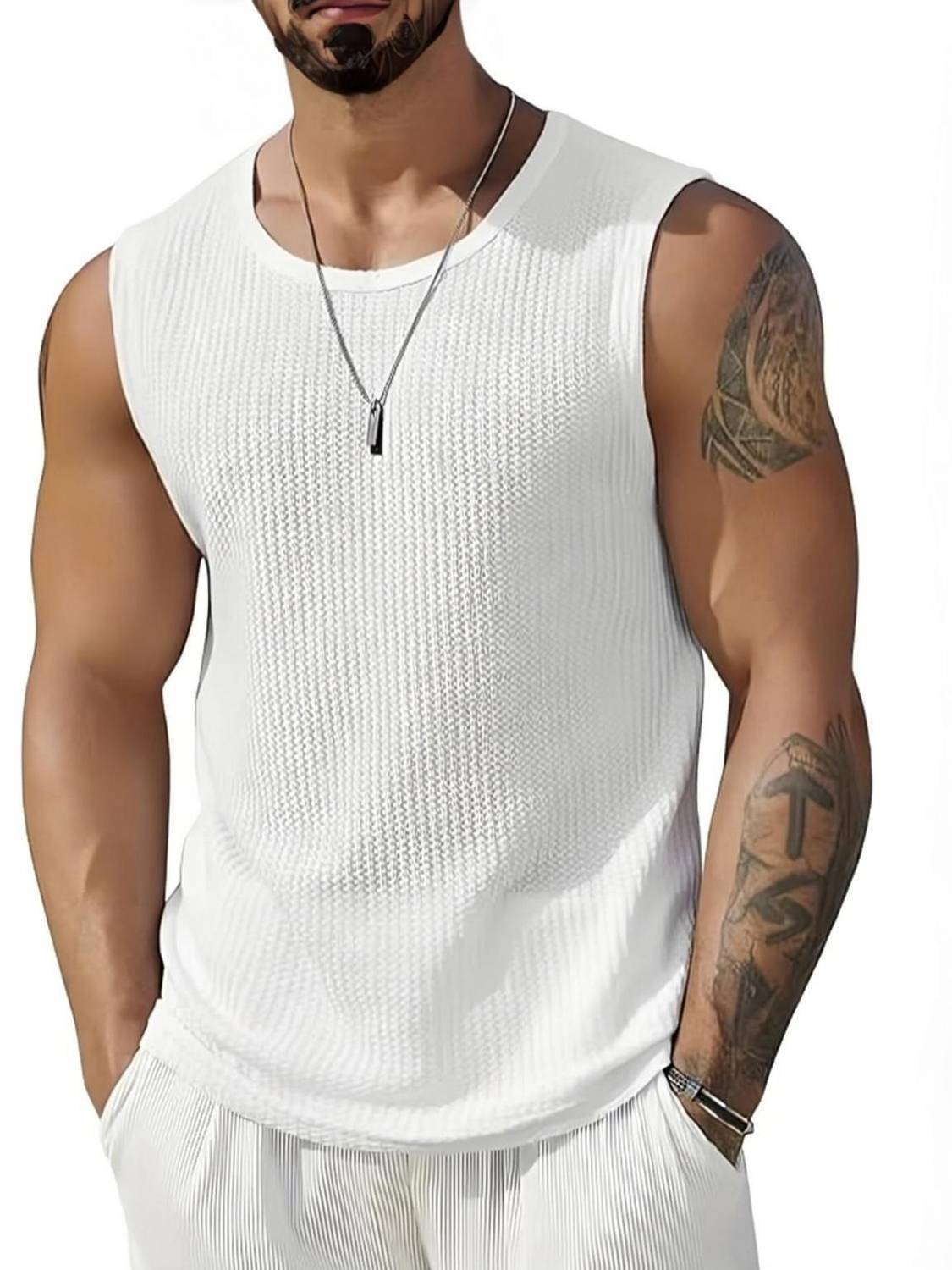 TeeWink Self Design Men White Round Neck T-Shirt
