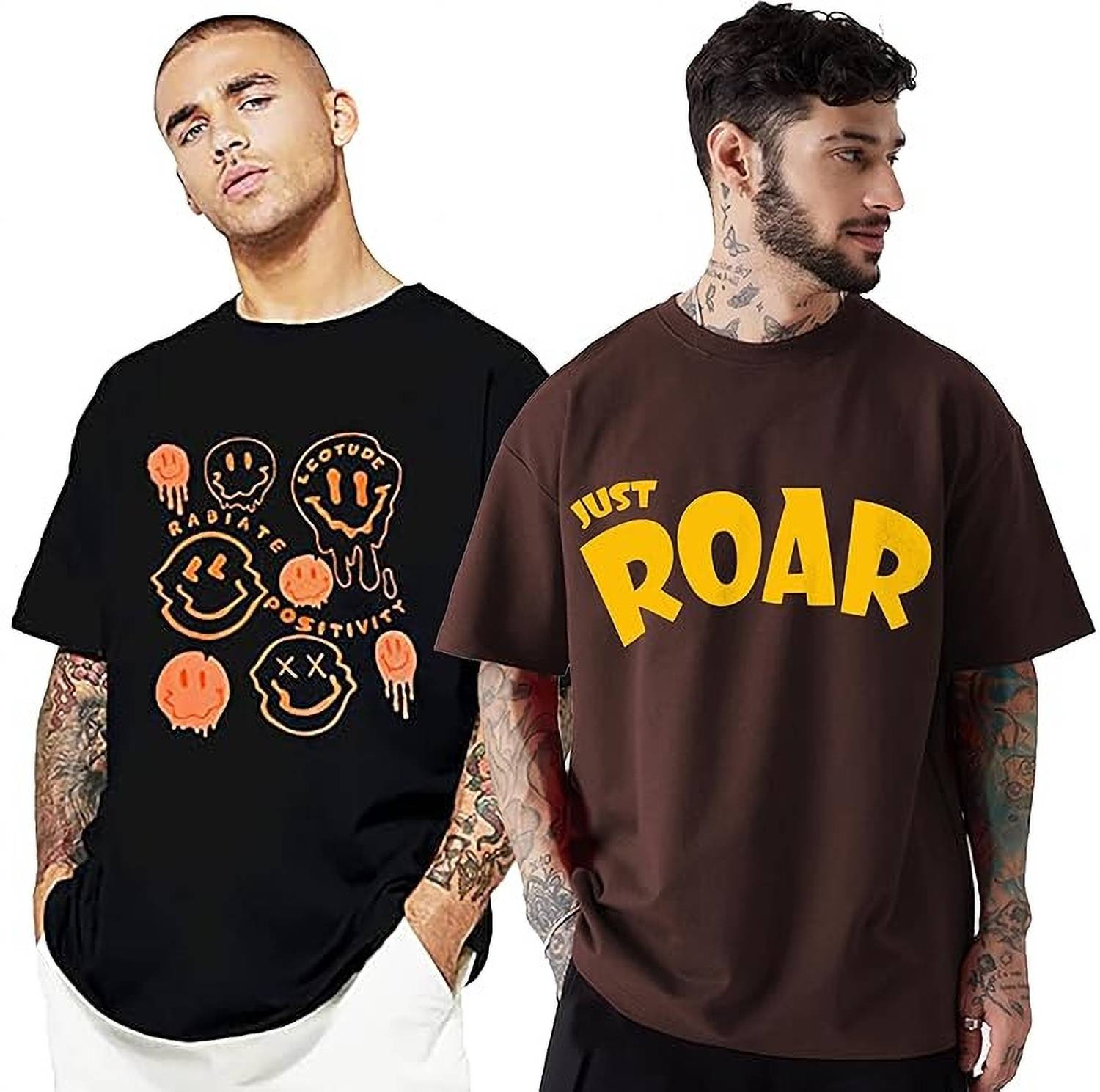 Leotude Men Printed Round Neck Cotton Blend Multicolor T-Shirt