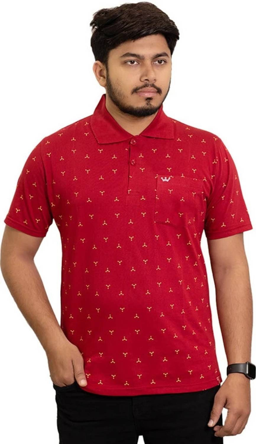 Onestar Men Striped Polo Neck Cotton Blend Red, Yellow T-Shirt