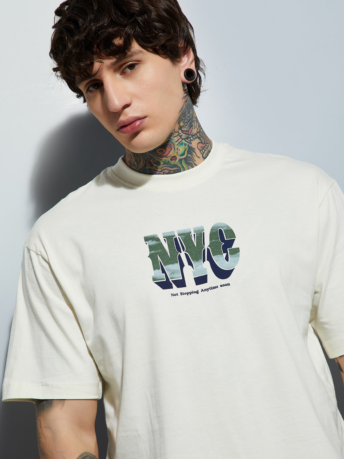 Image of MAX Printed Men Round Neck White T-Shirt