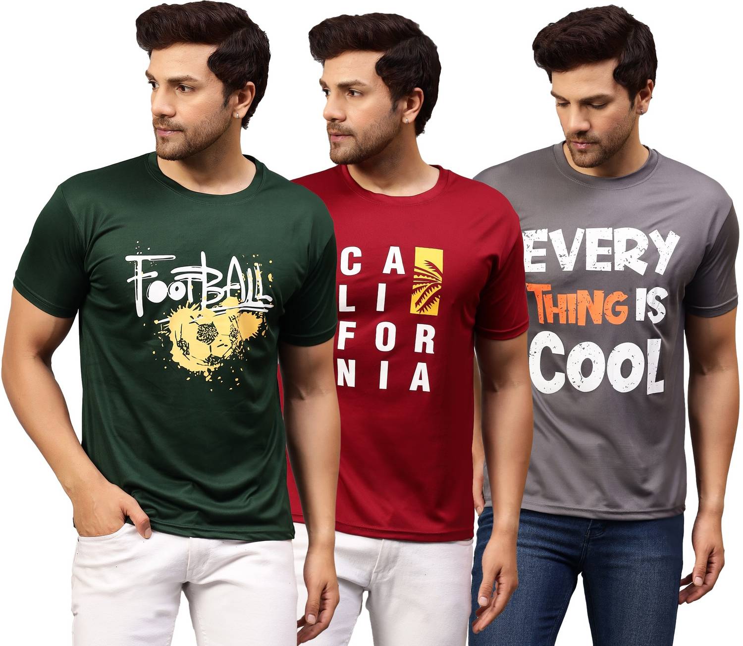 Garmin Pack of 3 Men Printed Round Neck Polyester Multicolor T-Sh