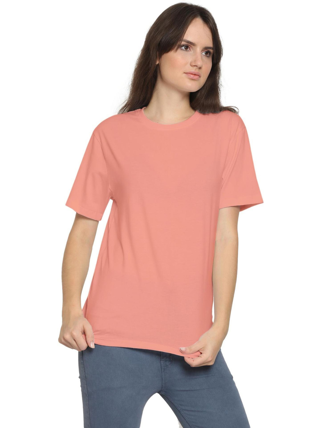 Image of YouthPoi Solid Women Round Neck Orange T-Shirt