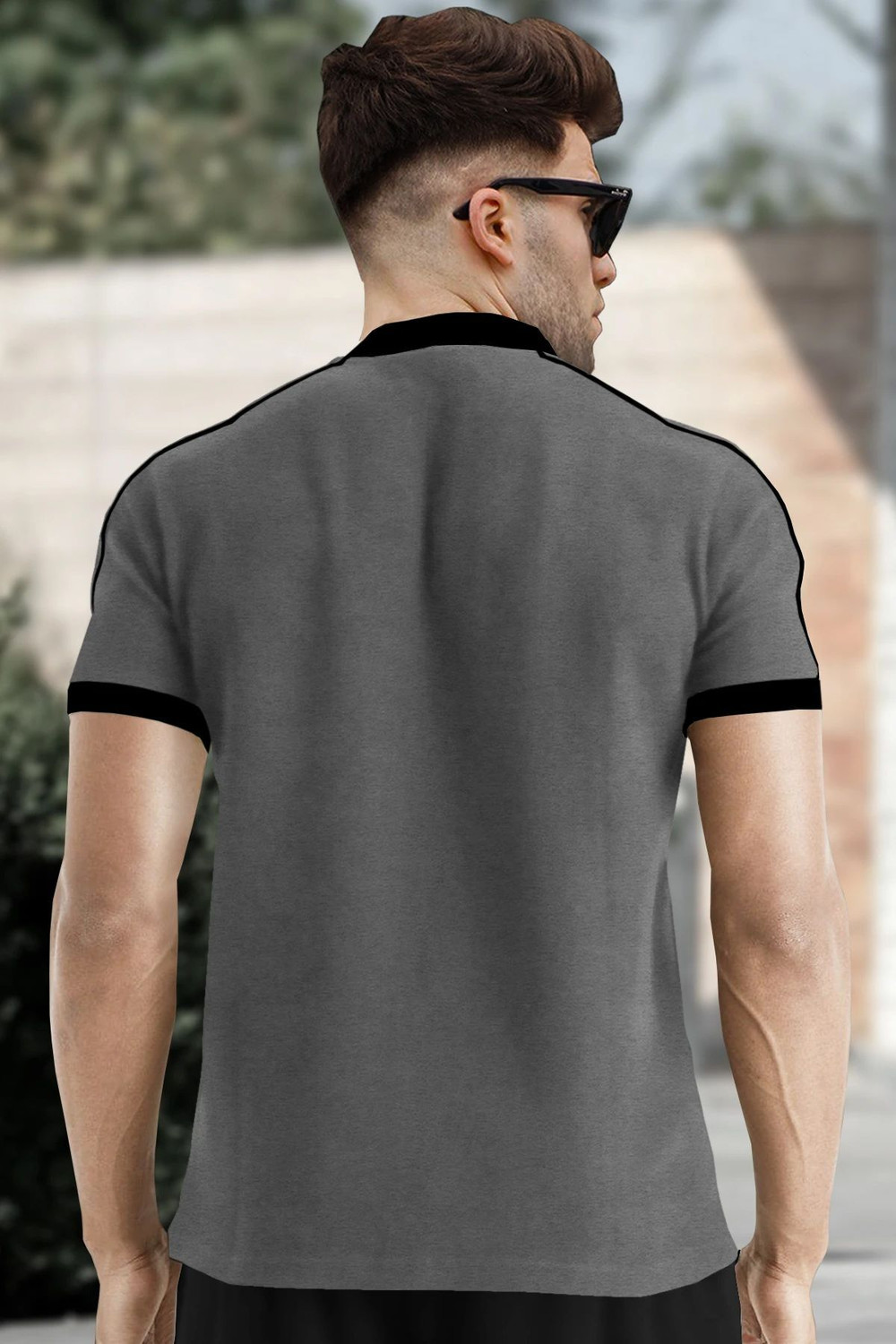 Image of TRIPR Solid Men Henley Neck Grey, Black T-Shirt
