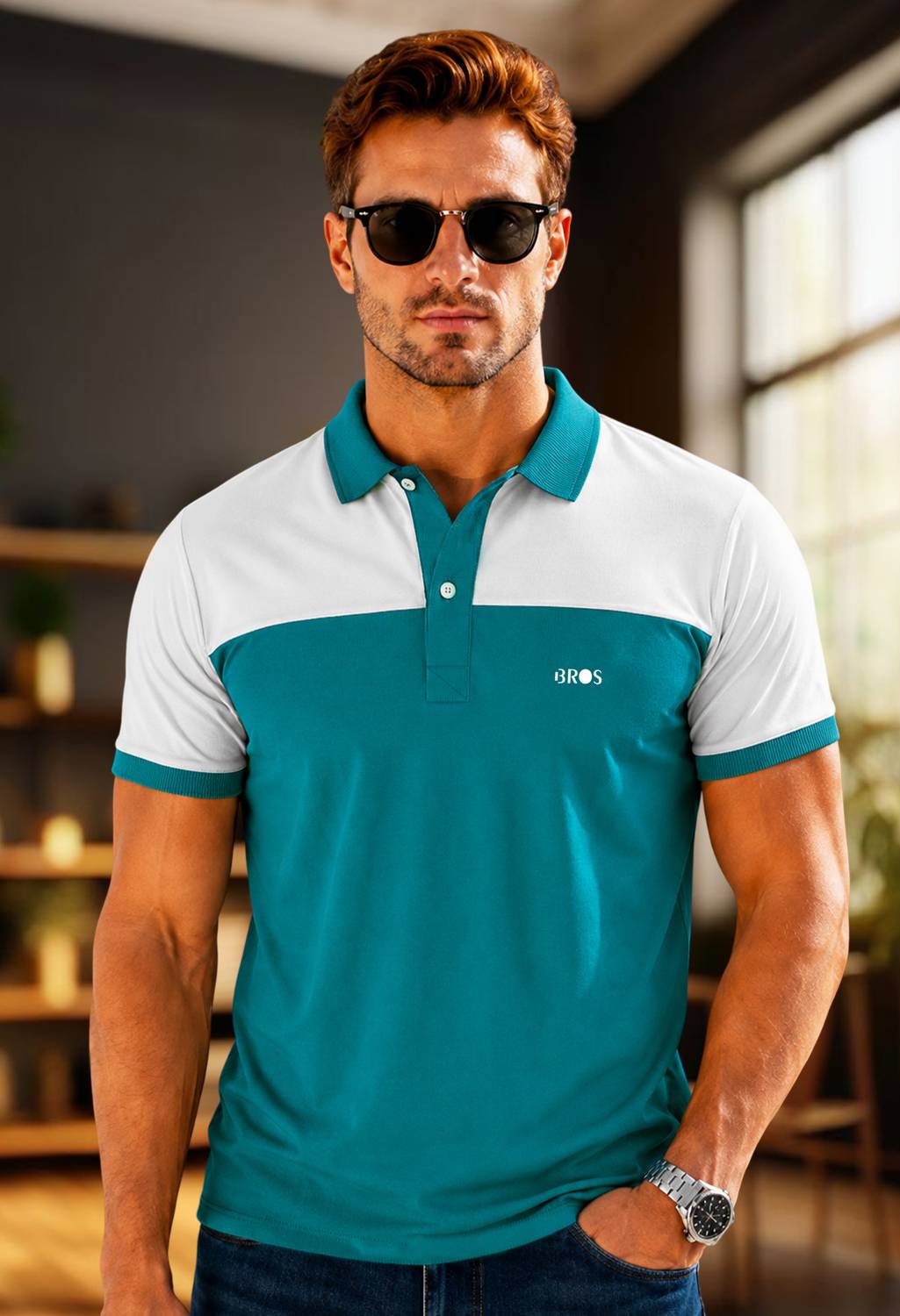3BROS Colorblock Men Polo Neck White, Blue T-Shirt