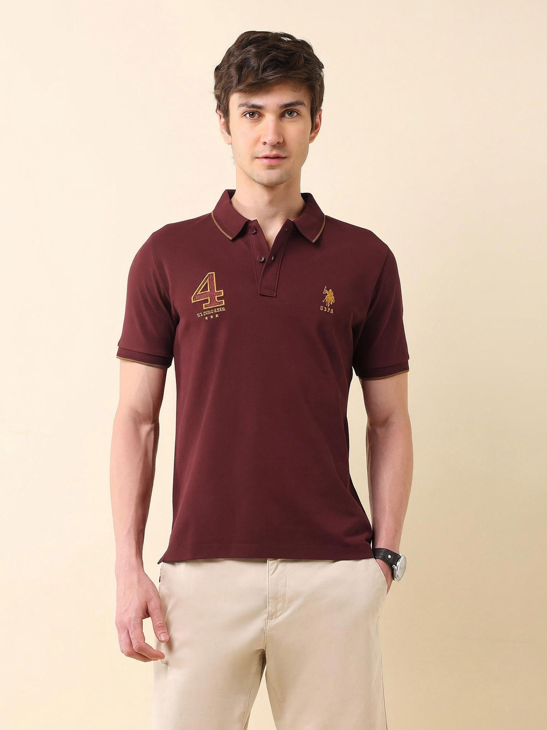 Image of U.S. POLO ASSN. Printed Men Polo Neck Red T-Shirt