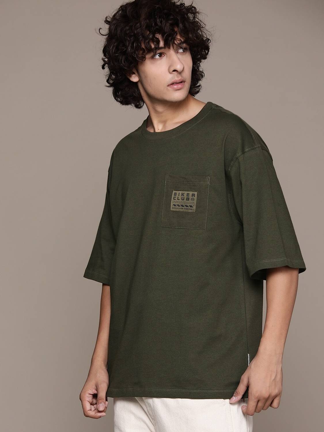Roadster Solid Men Round Neck Green T-Shirt - Image 3