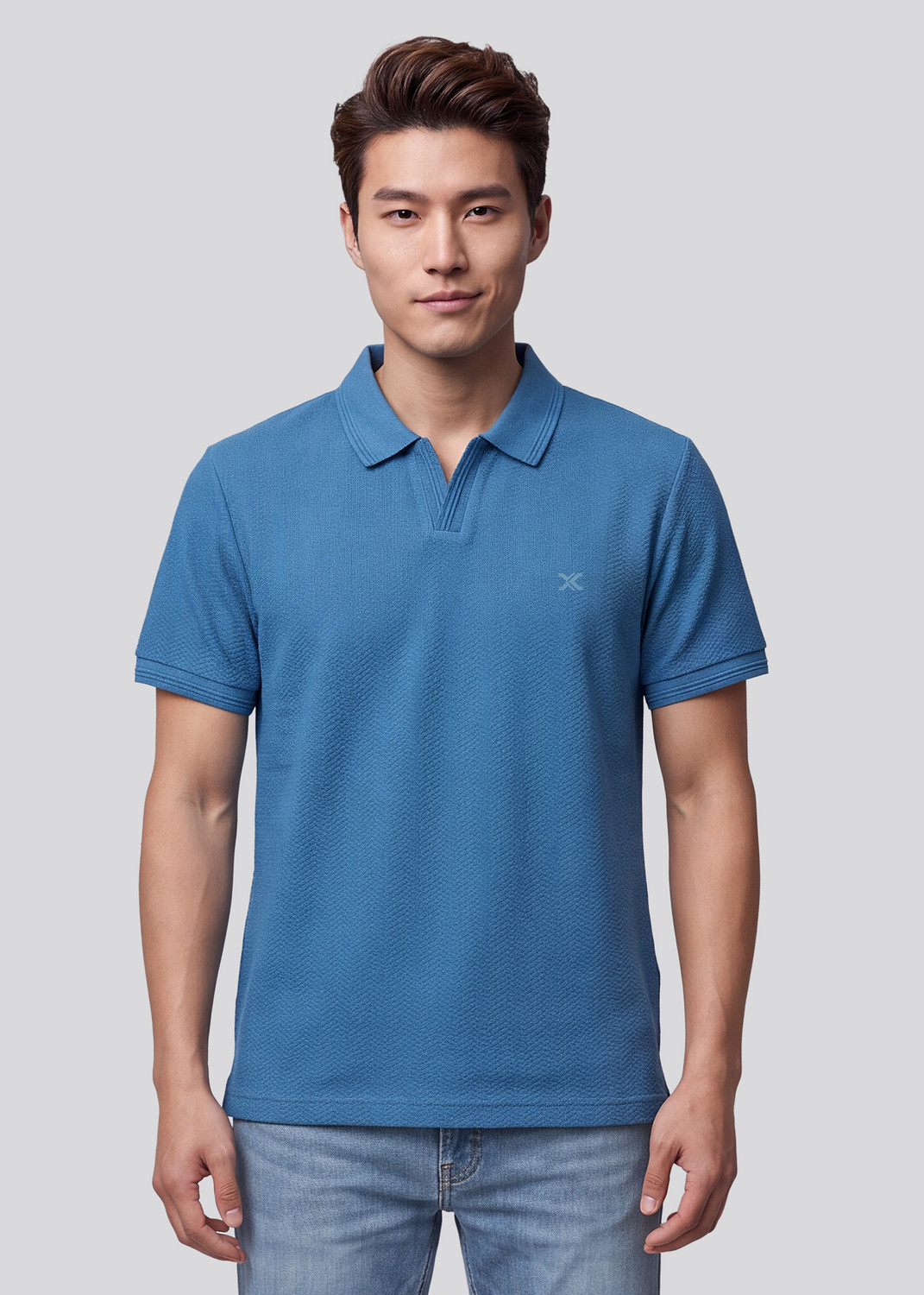 Image of KILLER Solid Men Polo Neck Blue T-Shirt