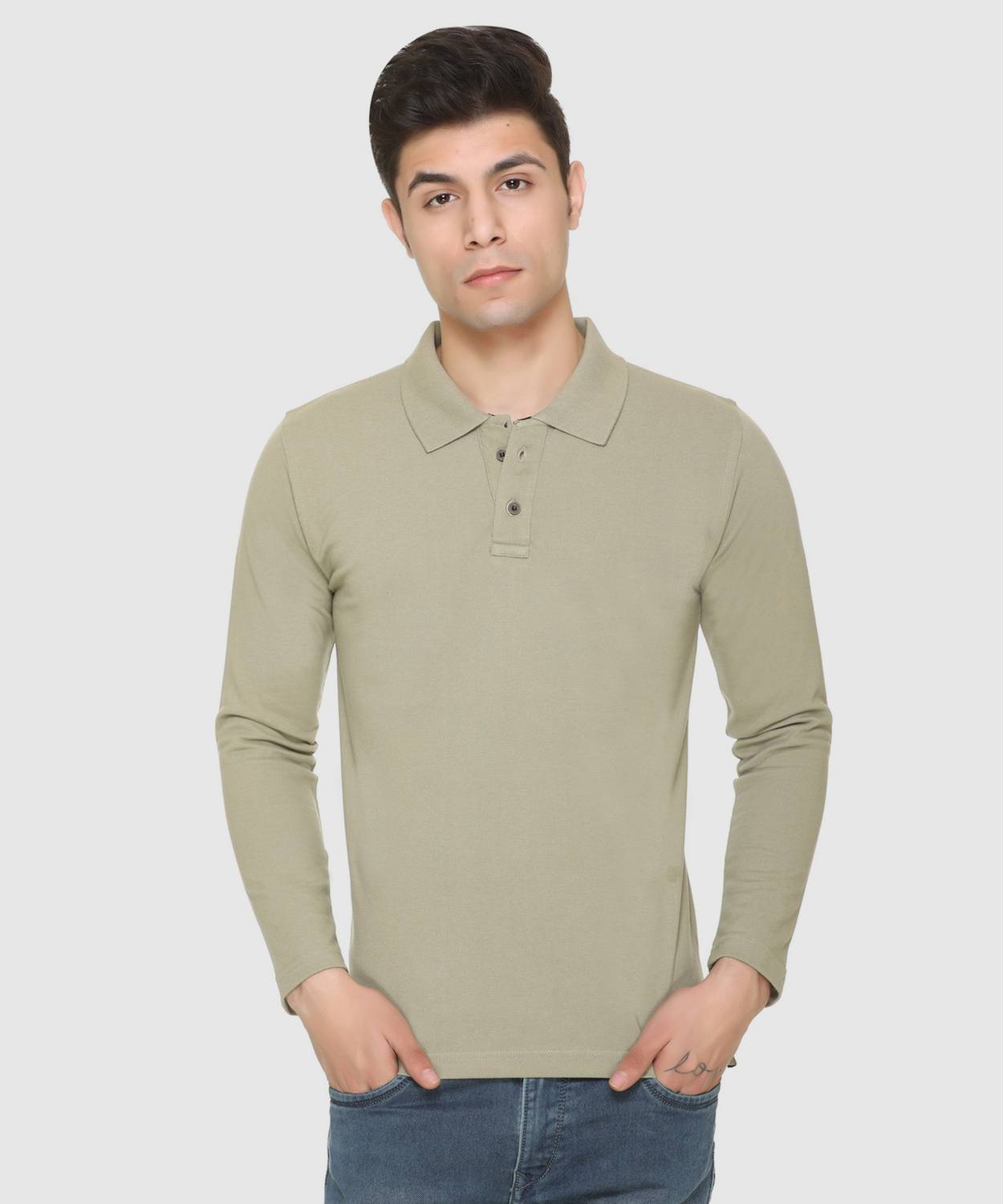 aarbee Solid Men Polo Neck Green T-Shirt