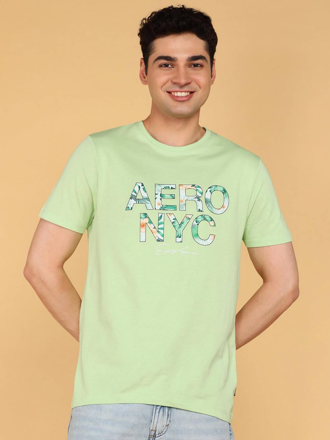 AEROPOSTALE Typography Men Round Neck Green T-Shirt
