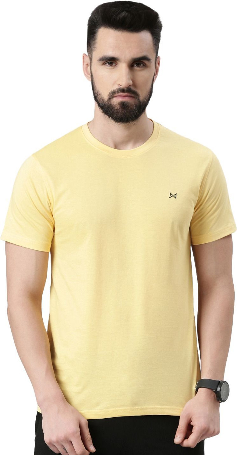 Image of Force NXT Solid Men Round Neck Yellow, White T-Shirt