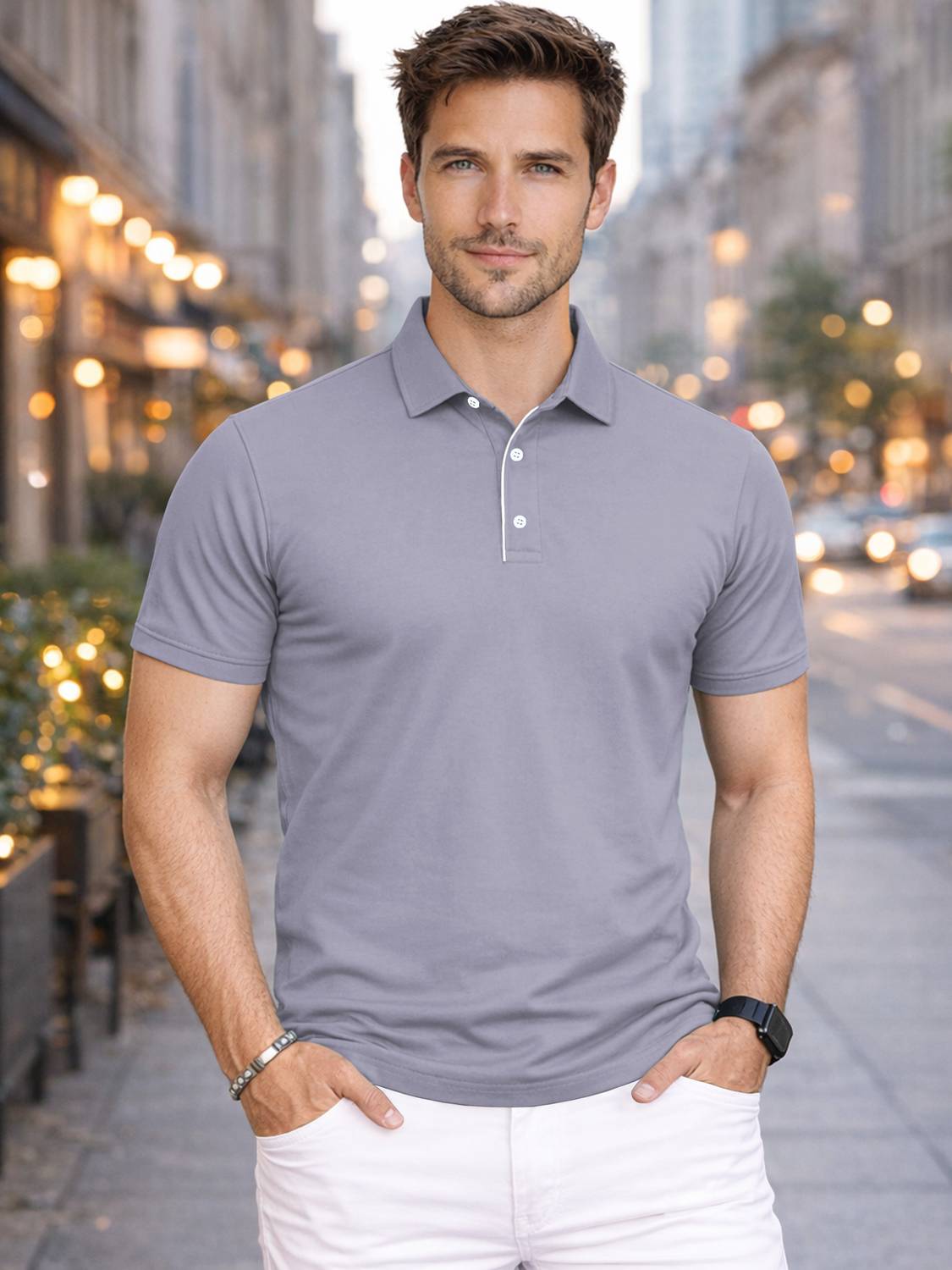 VeBNoR Men Solid Polo Neck Polyester Grey T-Shirt
