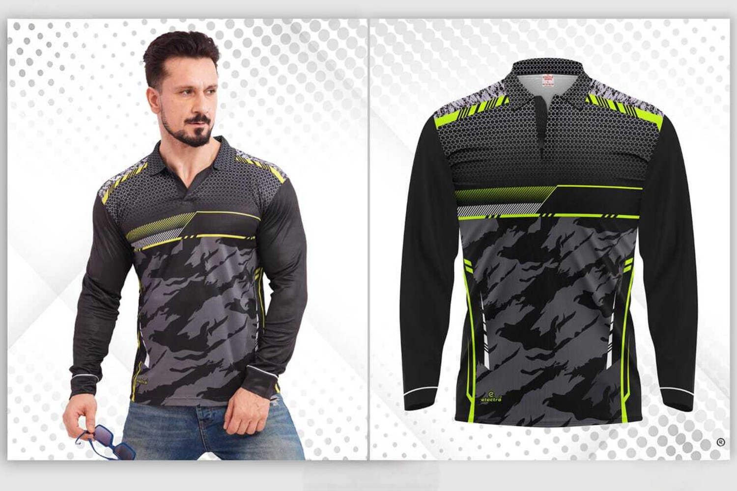 Image of CRYSTALREVENUE Men Printed Polo Neck Cotton Blend Black T-Shirt
