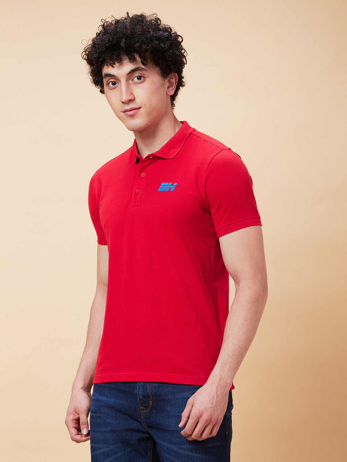 Image of BEING HUMAN Solid Men Polo Neck Red T-Shirt