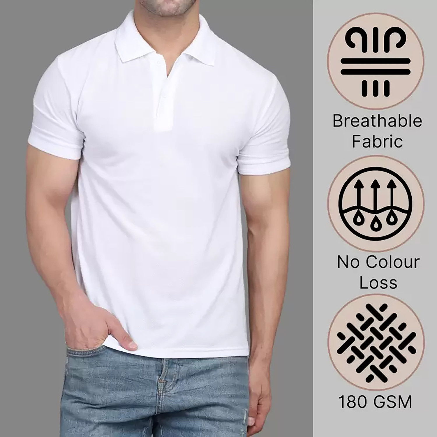Image of iDOLESHOP Solid Men Polo Neck White T-Shirt