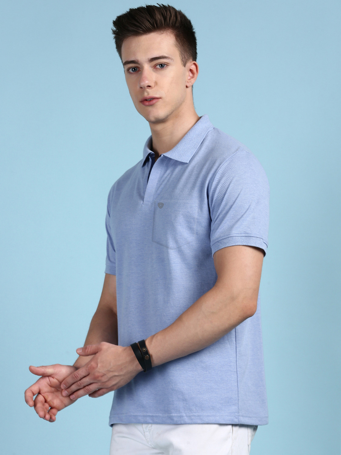 Image of LUX cozi Solid Men Polo Neck Blue T-Shirt
