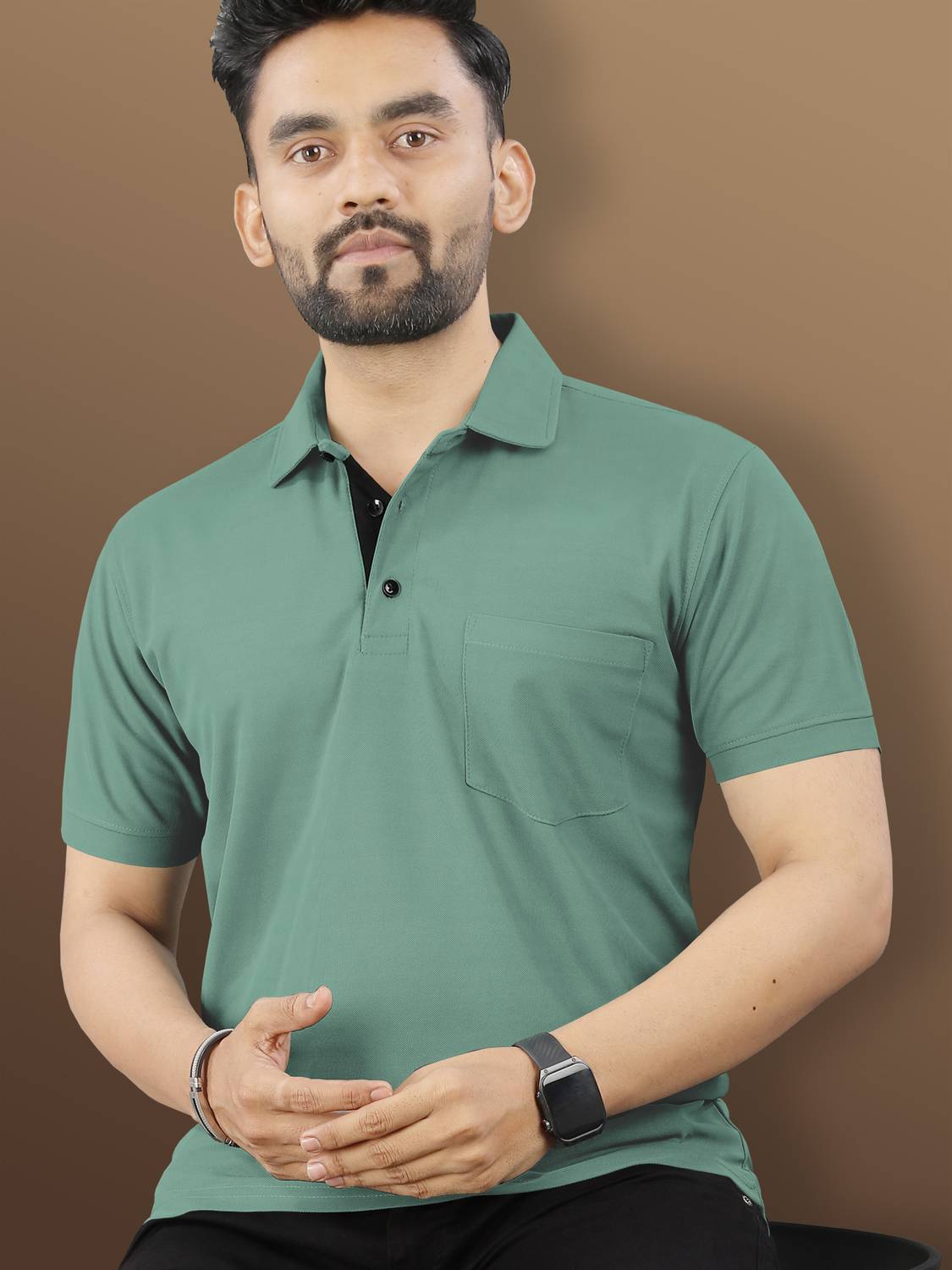 VeBNoR Men Solid Polo Neck Polyester Light Green T-Shirt
