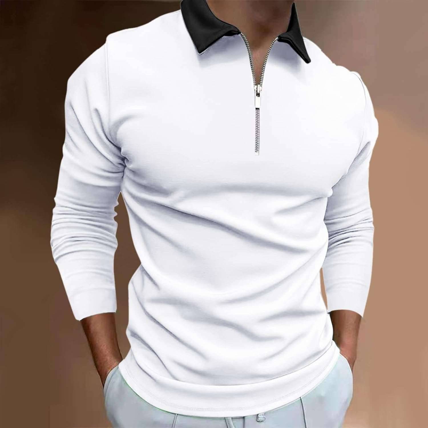 AKASHFASHION Solid Men Polo Neck White T-Shirt