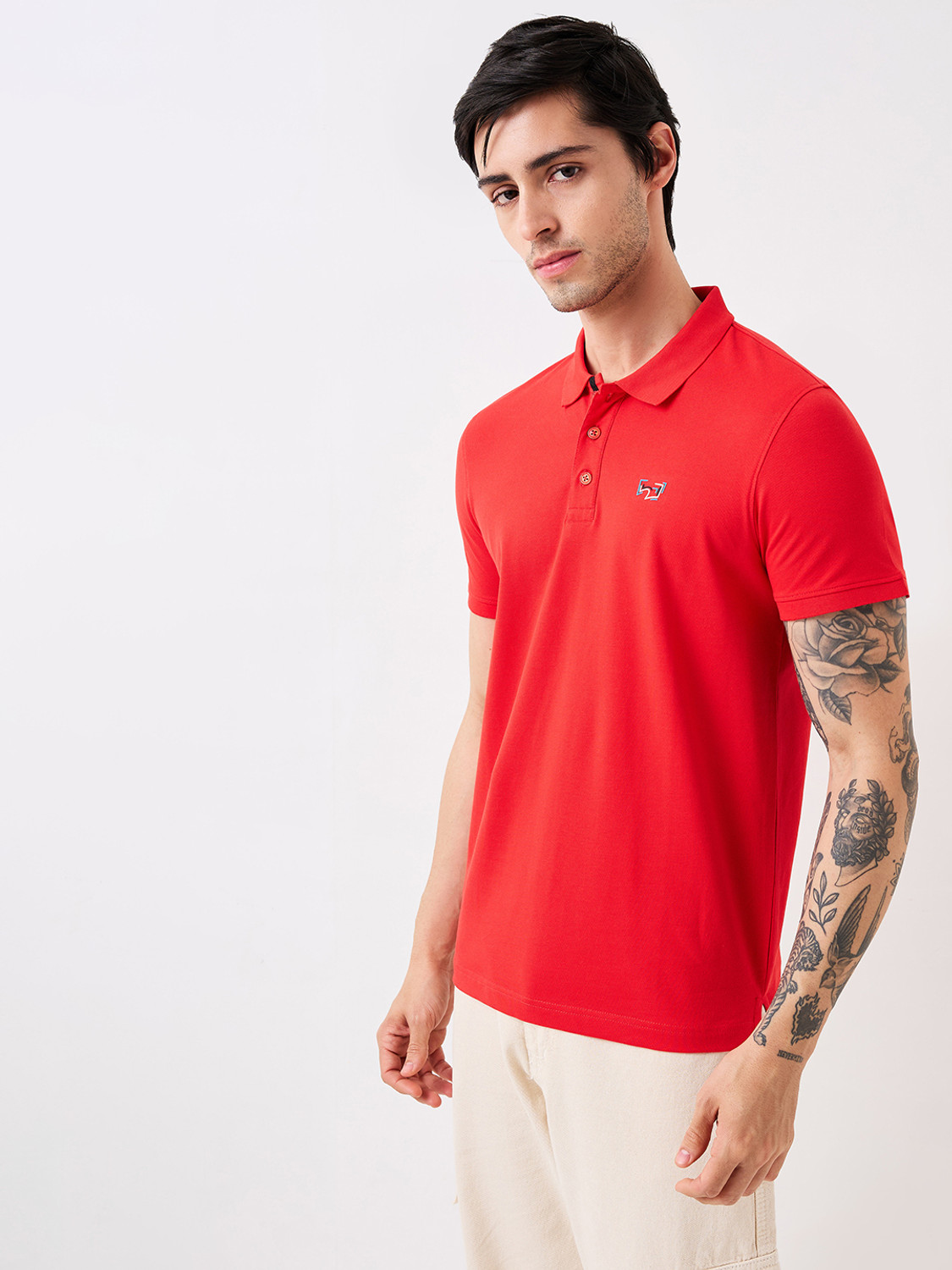 Image of Spykar Printed Men Polo Neck Red T-Shirt